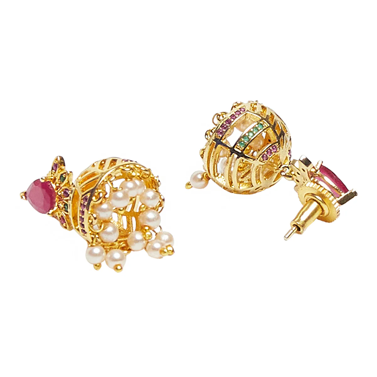 Gold Plated Dainty Floral Earrings with Gems - Image 4