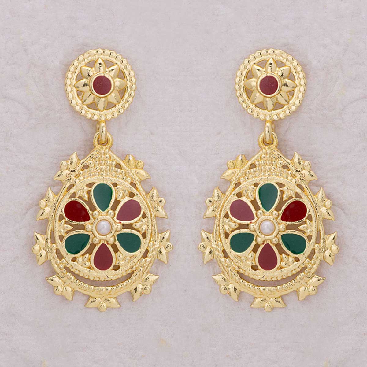 Gold Plated Dangler Earrings with Enamel Details
