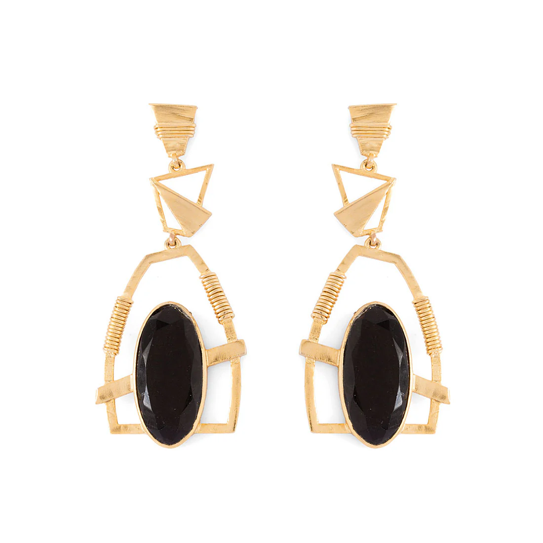 Gold Plated Earrings Adorned With Black Onyx Stones