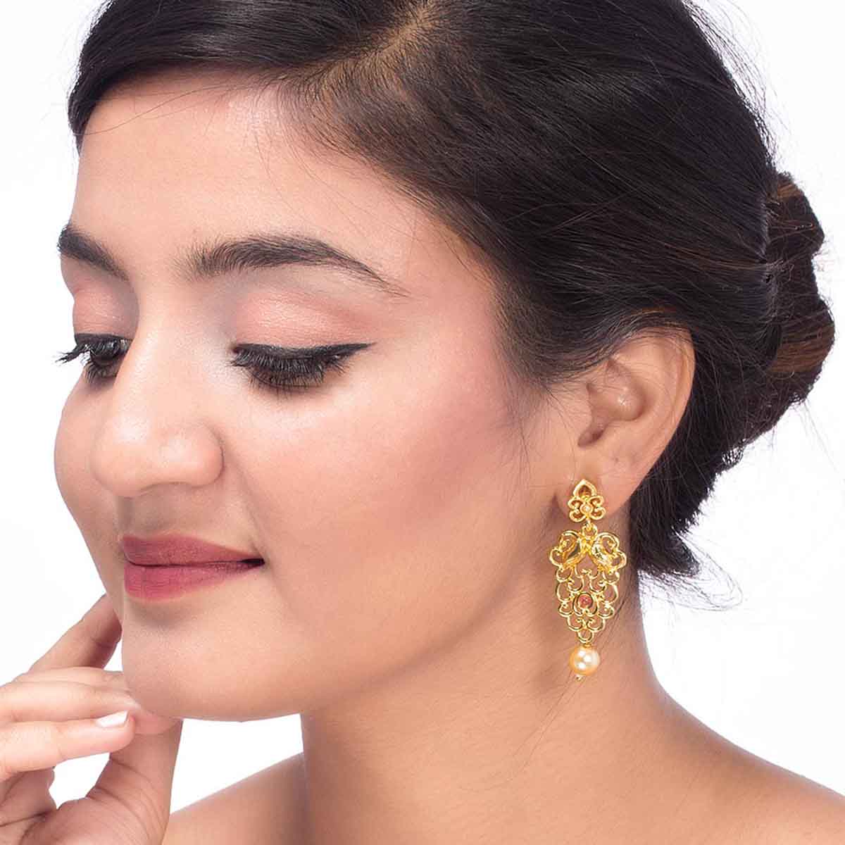 Gold Plated Filigree Drop Earrings - Image 2