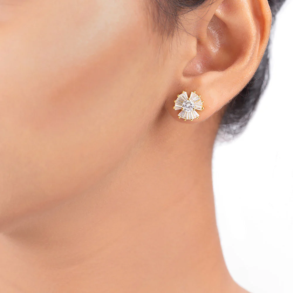 Gold Plated Gems Adorned Earrings - Image 2