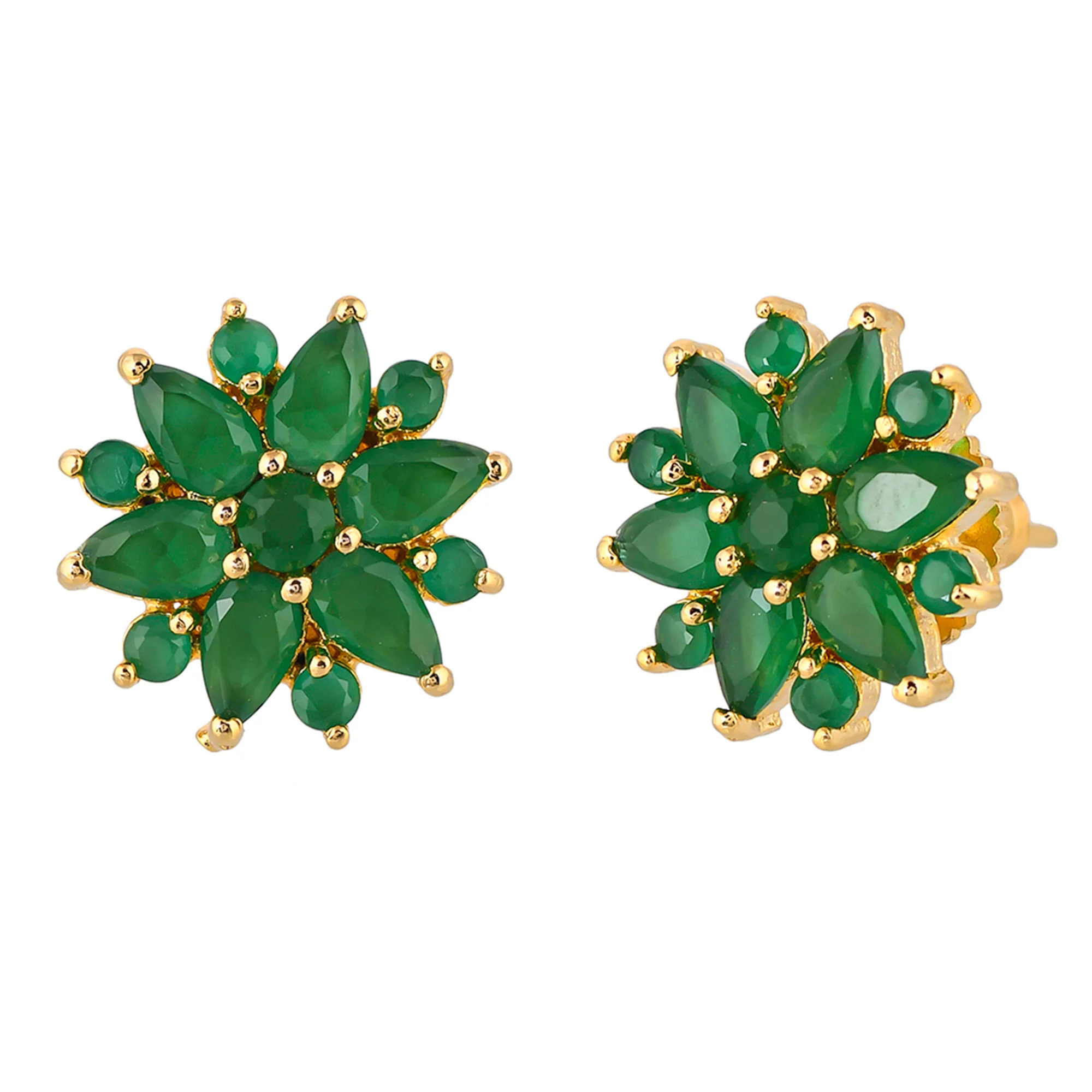 Gold Plated Green Cluster Setting CZ Stud Earrings - Image 4