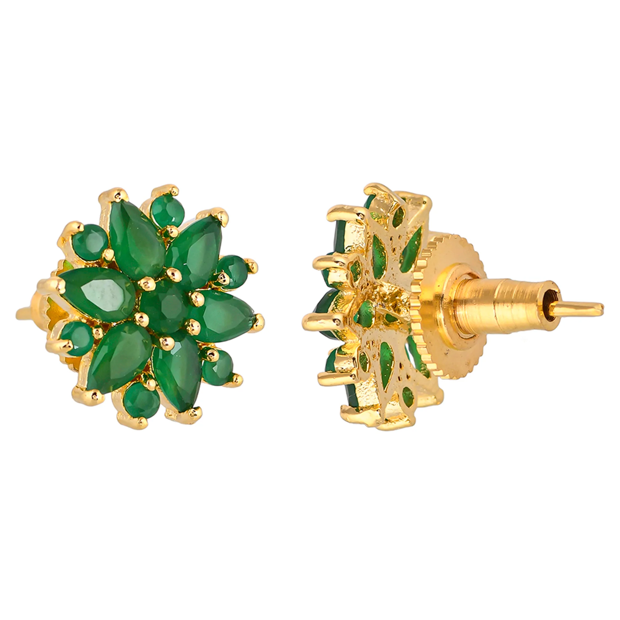 Gold Plated Green Cluster Setting CZ Stud Earrings - Image 5