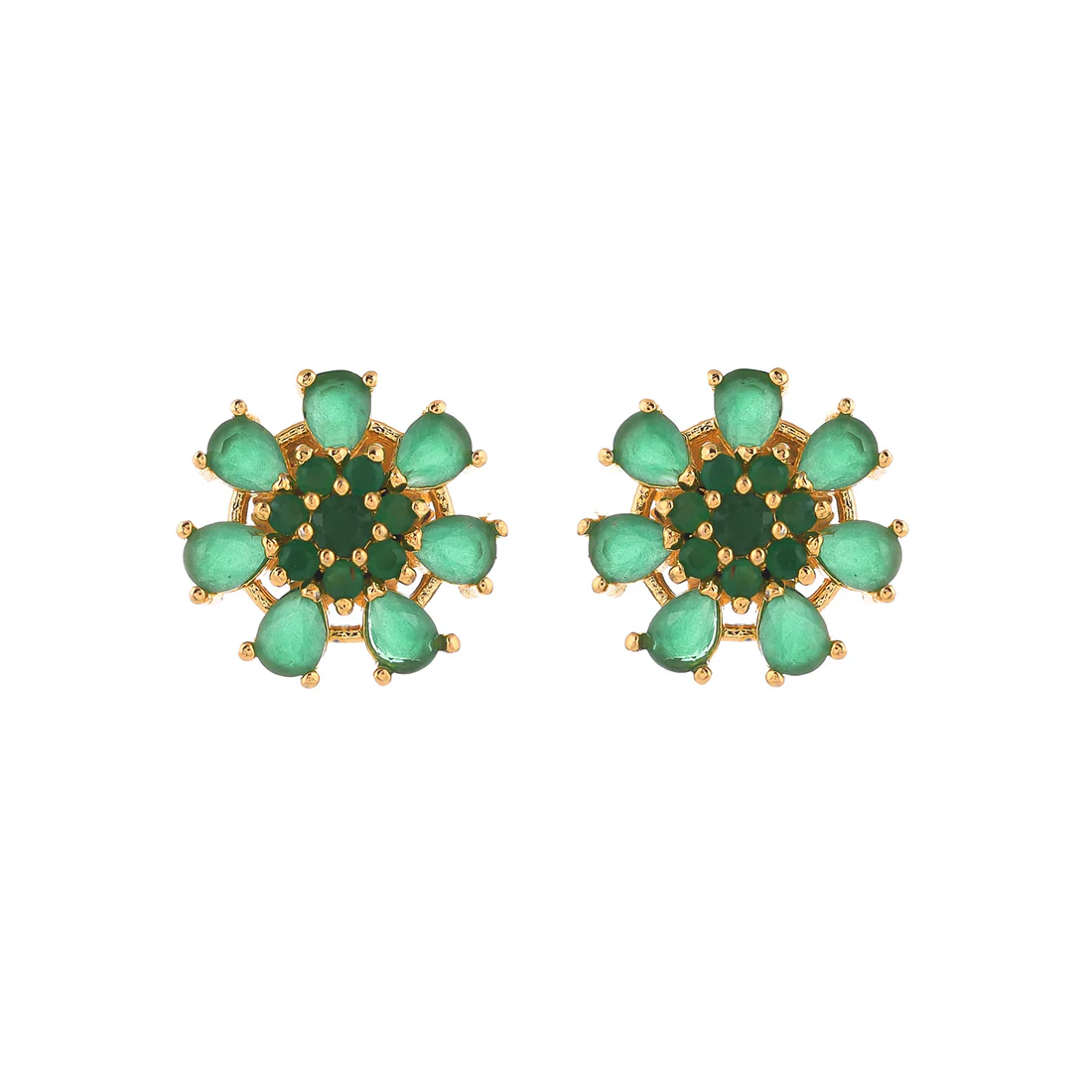Gold Plated Green Cz Stud Earrings - Image 3