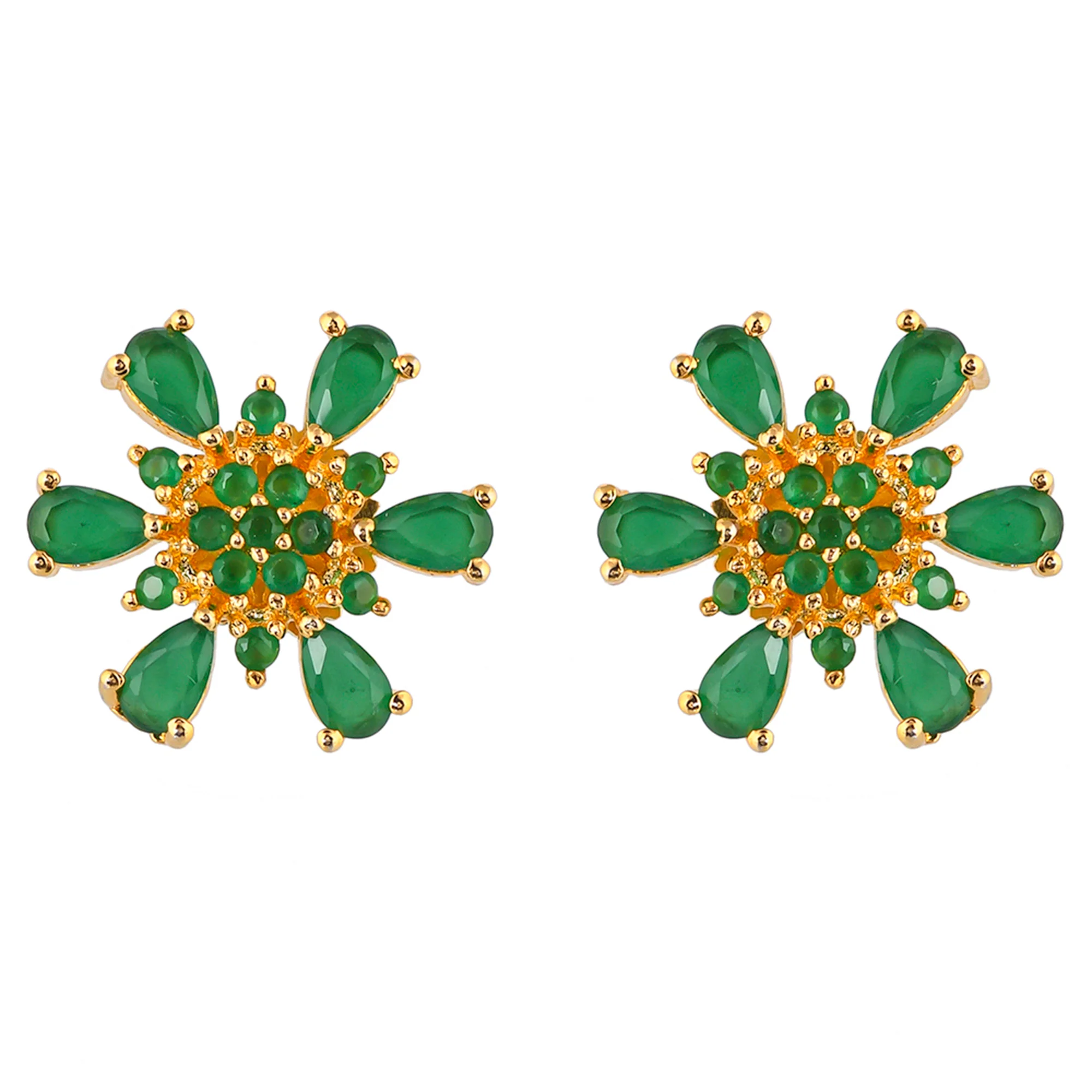 Gold Plated Green Teardrop CZ Stud Earrings - Image 3