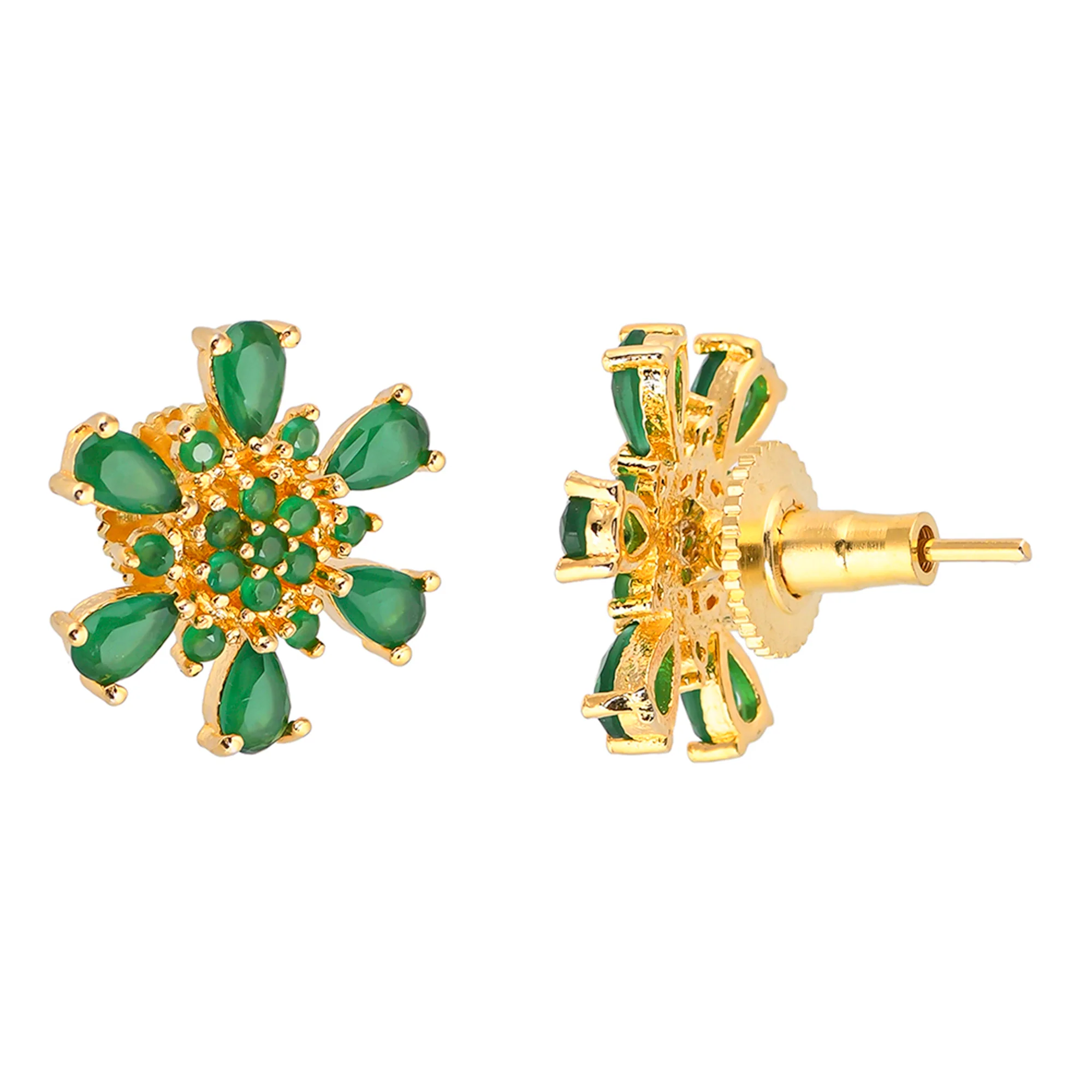 Gold Plated Green Teardrop CZ Stud Earrings - Image 5