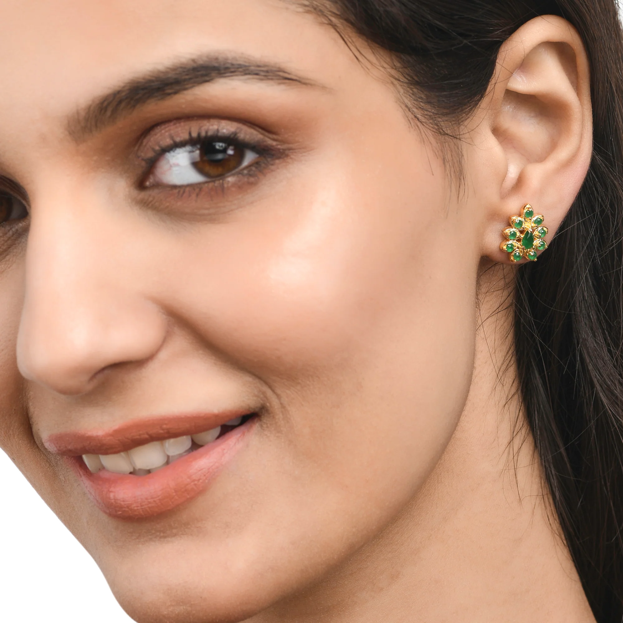 Gold Plated Green Zirconia Gems Stud Earrings - Image 2