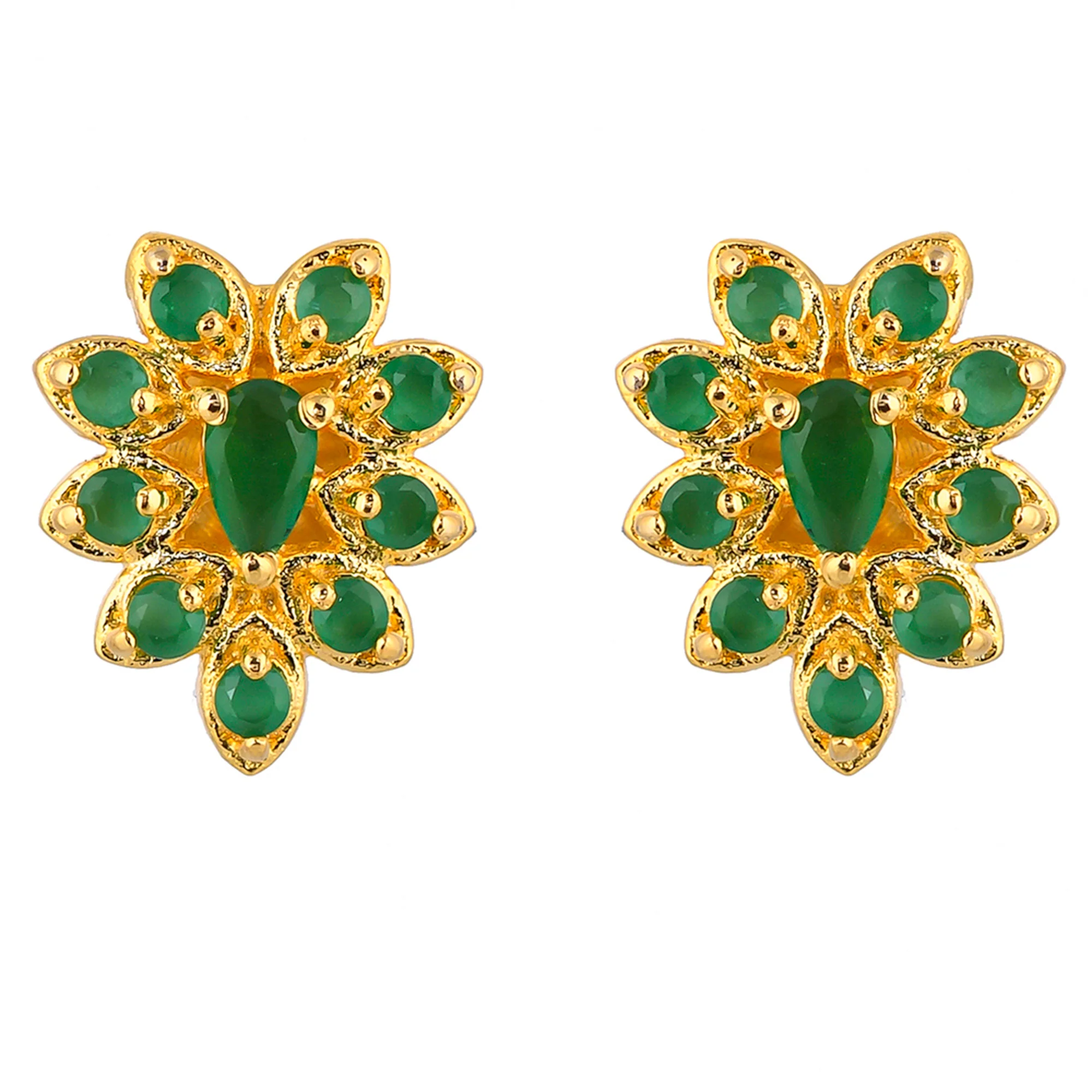 Gold Plated Green Zirconia Gems Stud Earrings - Image 3
