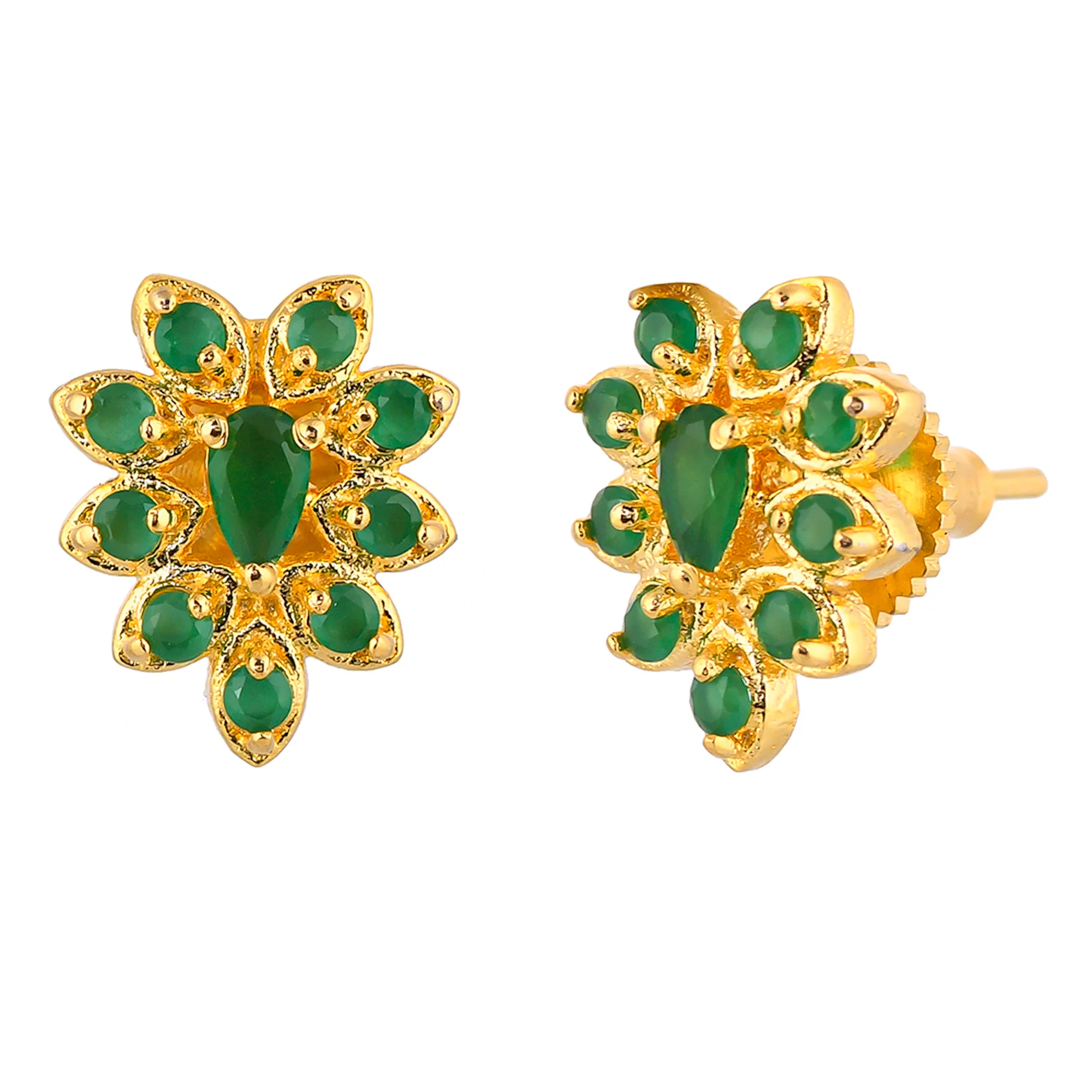 Gold Plated Green Zirconia Gems Stud Earrings - Image 4