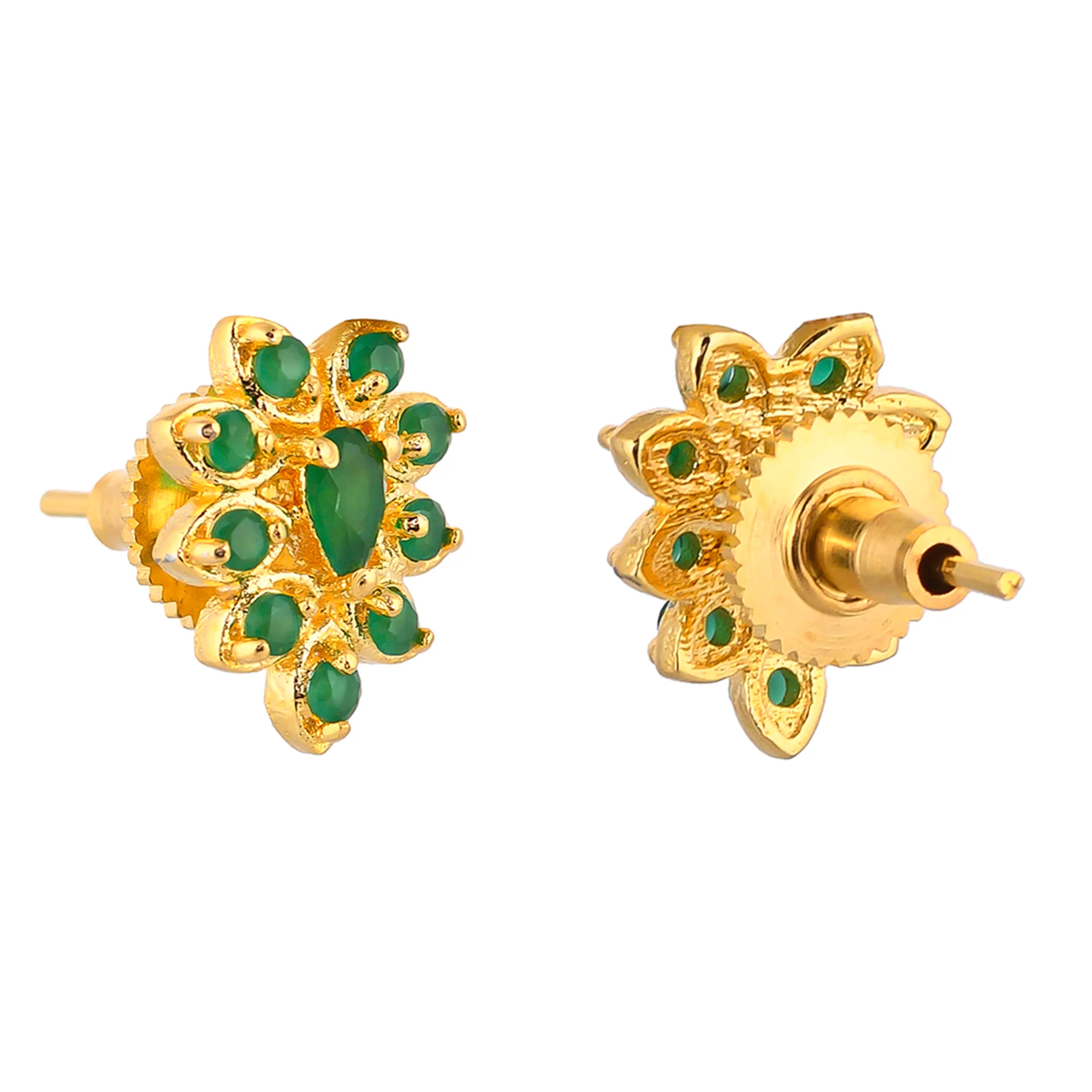 Gold Plated Green Zirconia Gems Stud Earrings - Image 5