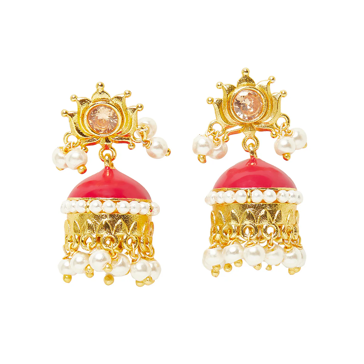 Gold Plated Jhumki Earrings With Pearls - Image 3