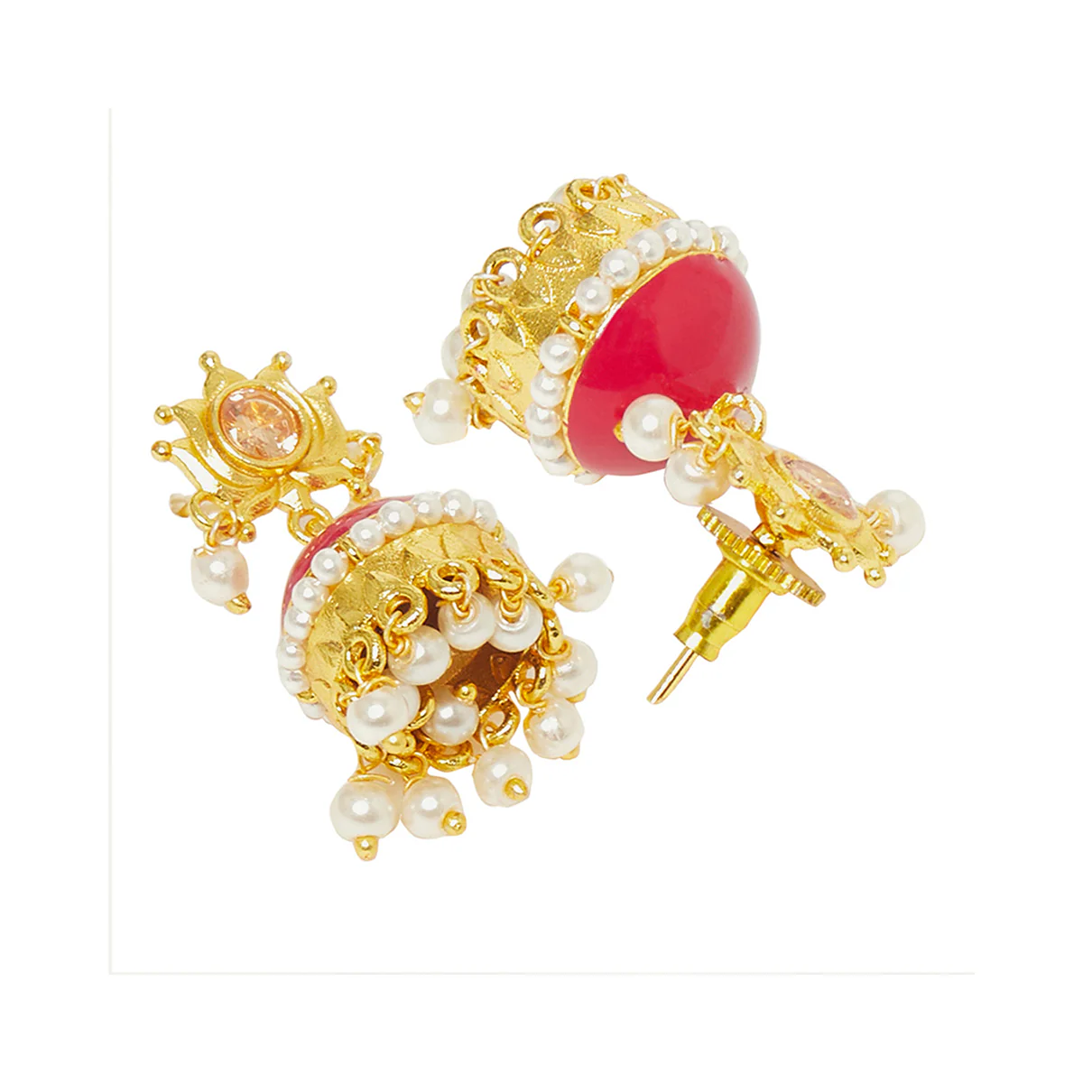 Gold Plated Jhumki Earrings With Pearls - Image 4