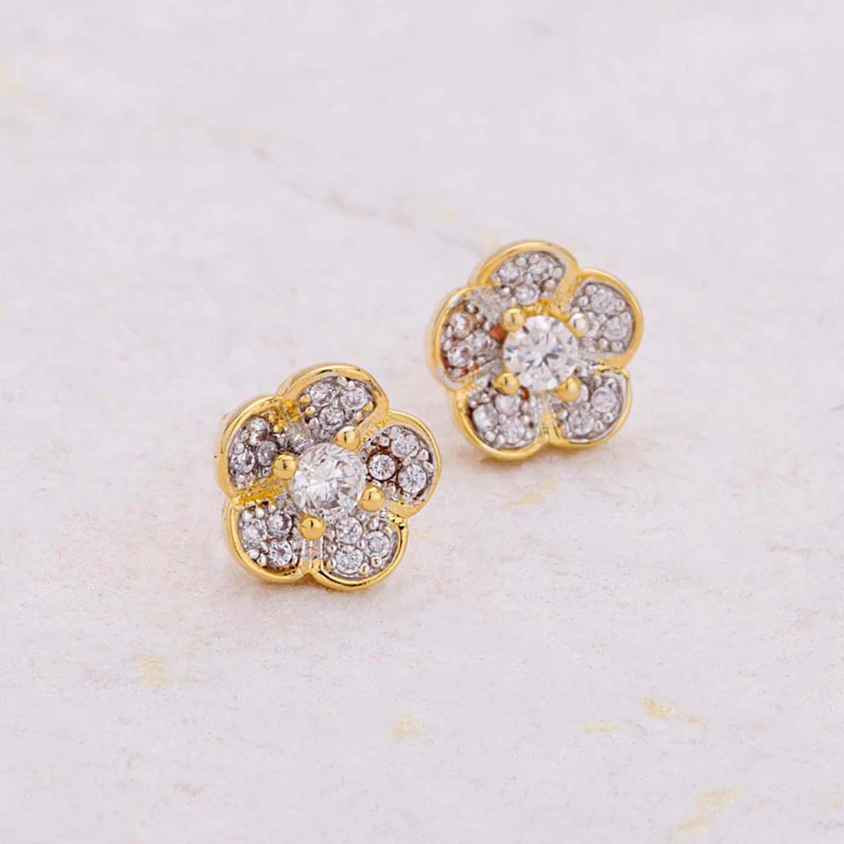 Gold Plated Lovely Flower Design Stud Earrings