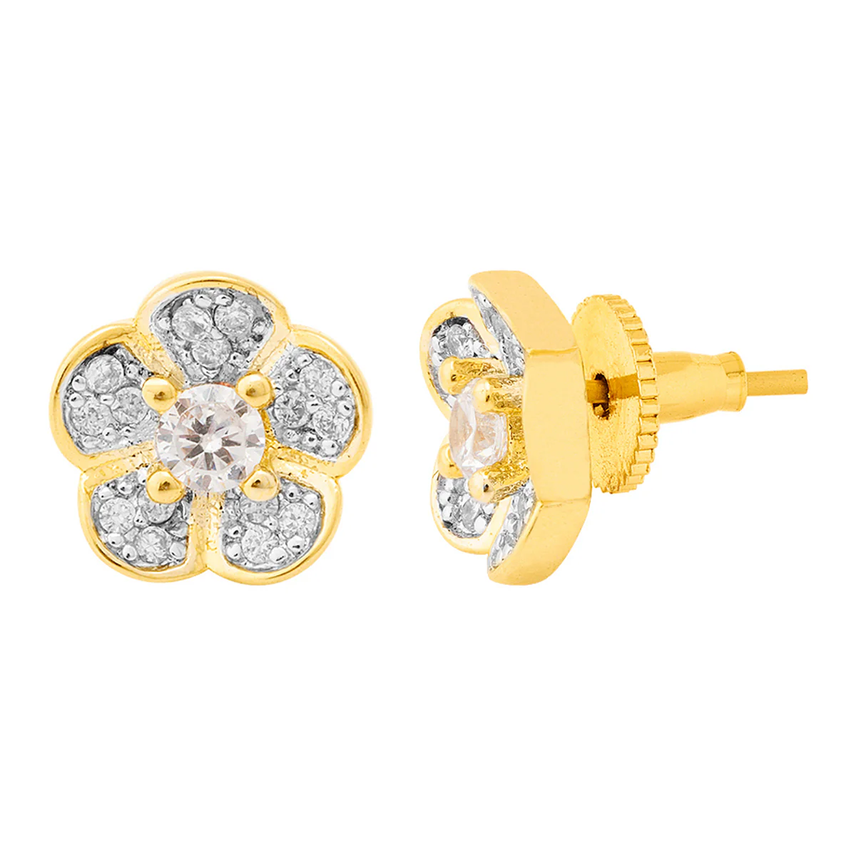 Gold Plated Lovely Flower Design Stud Earrings - Image 4