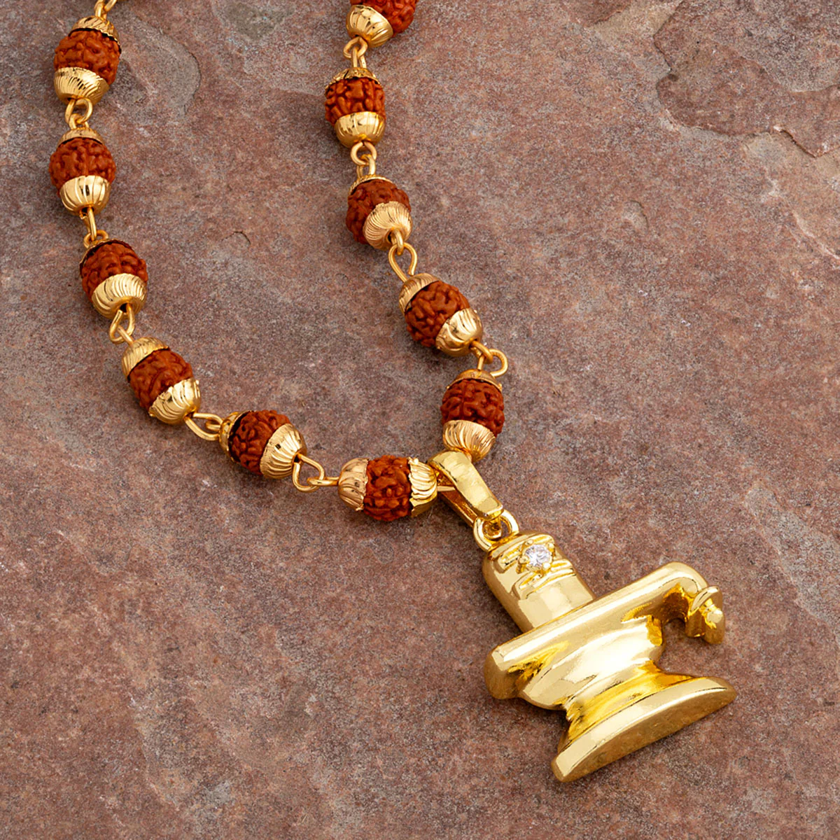 Gold-Plated Mahadev Shivlinga Rudraksha Beaded Necklace