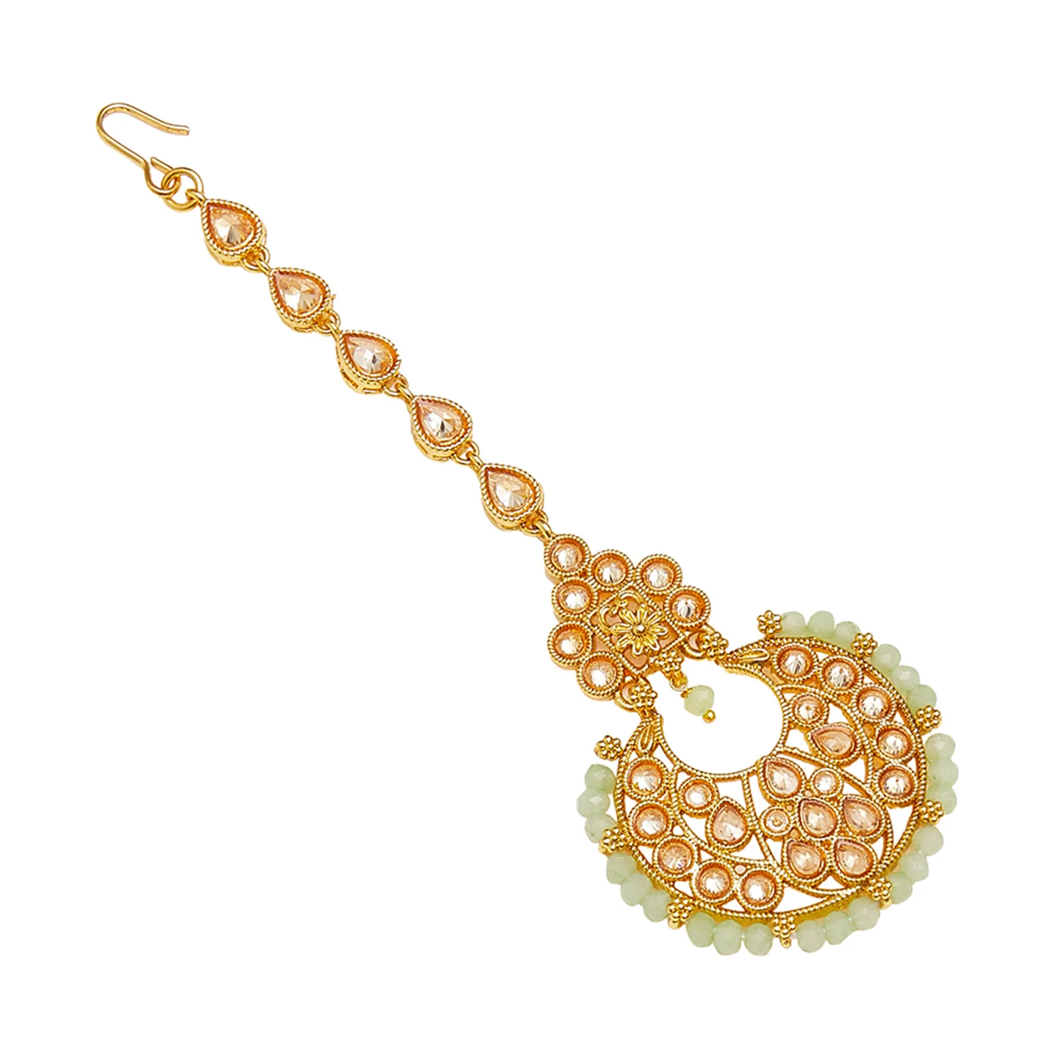 Gold Oppulence Gold Plated Maang Tika Set with Tumble Beads - Image 6