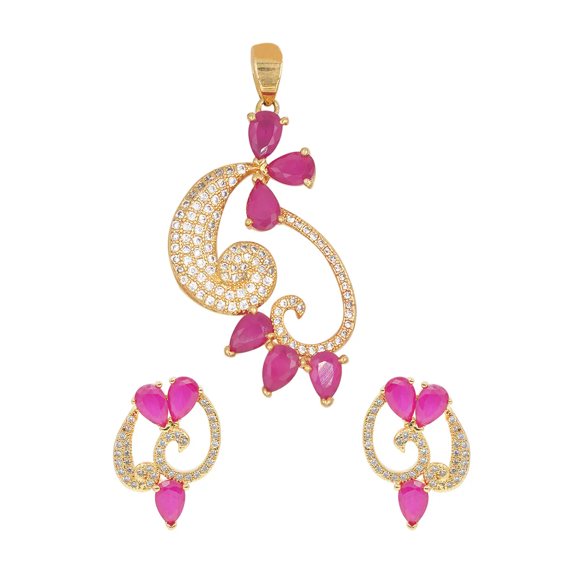 Gold Plated Pink CZ Pendant Set