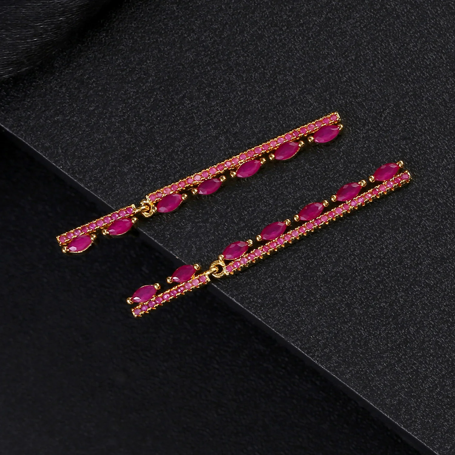 Gold Plated Red CZ Long Earrings