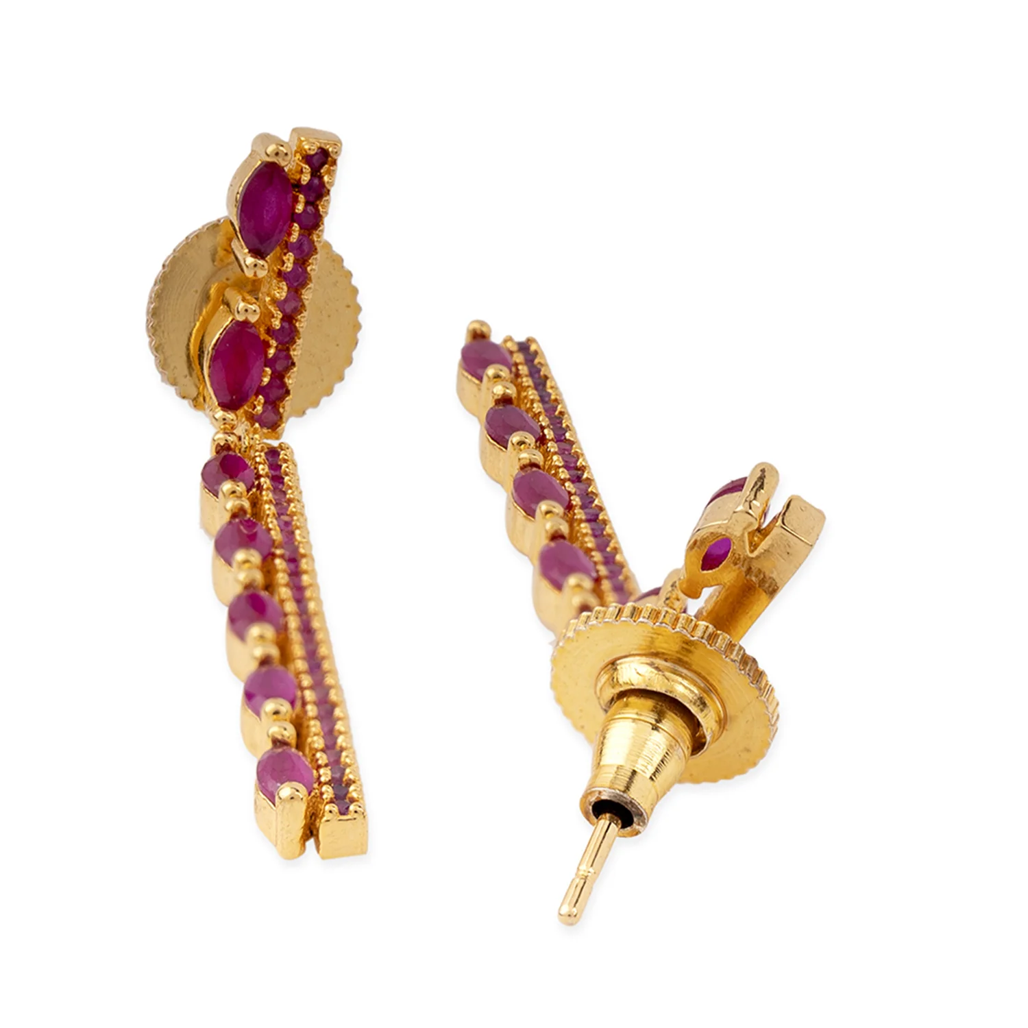 Gold Plated Red CZ Long Earrings - Image 4