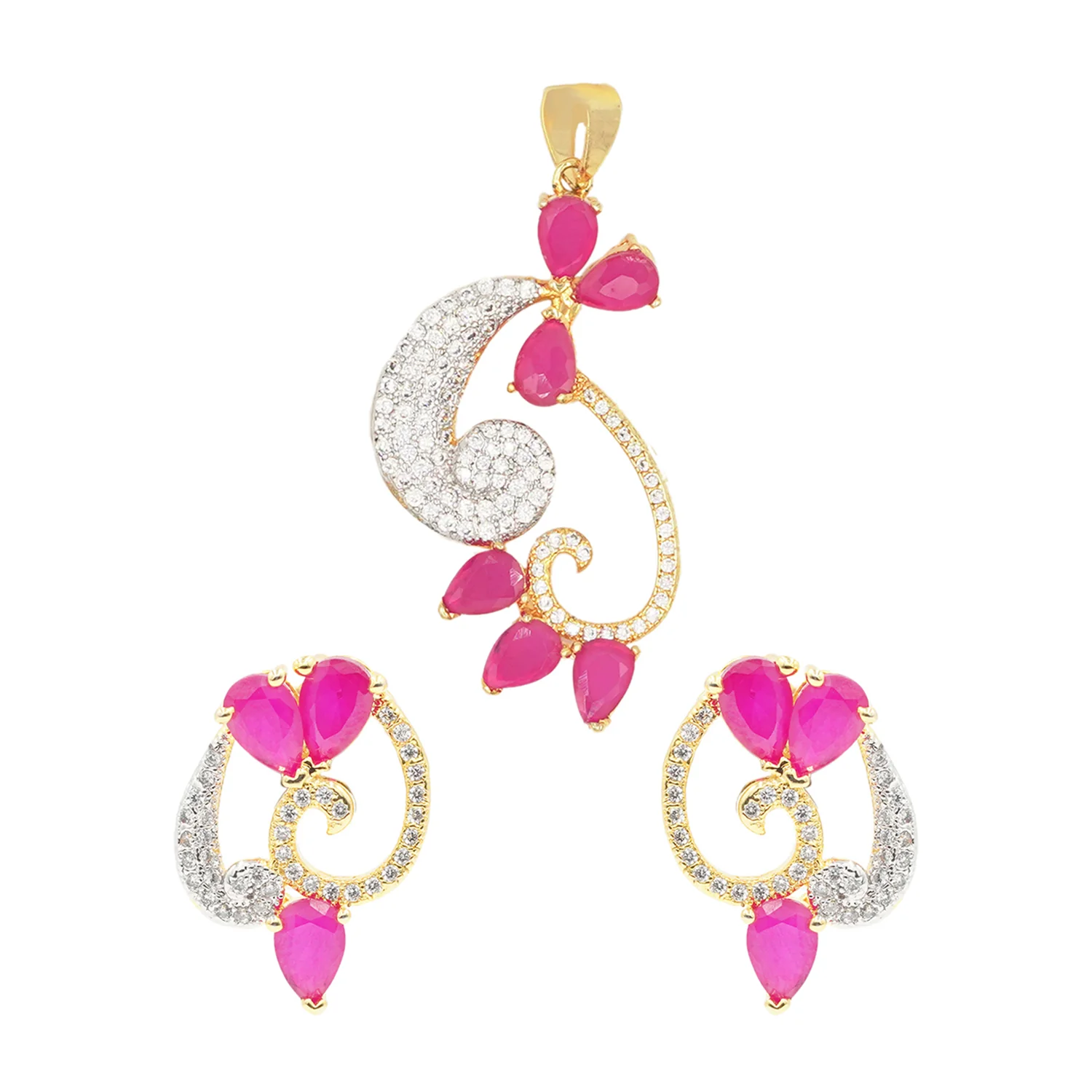 Gold Plated Red CZ Pendant Set - Image 3