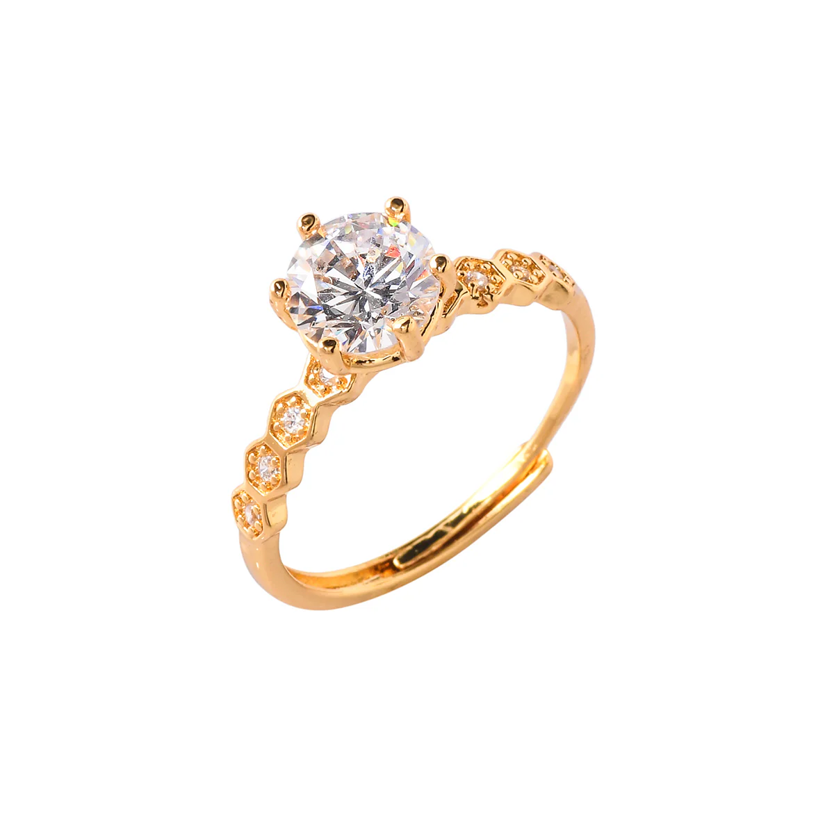 Gold Plated Six Prong Setting Zircon Adorned Brass Ring - Image 4
