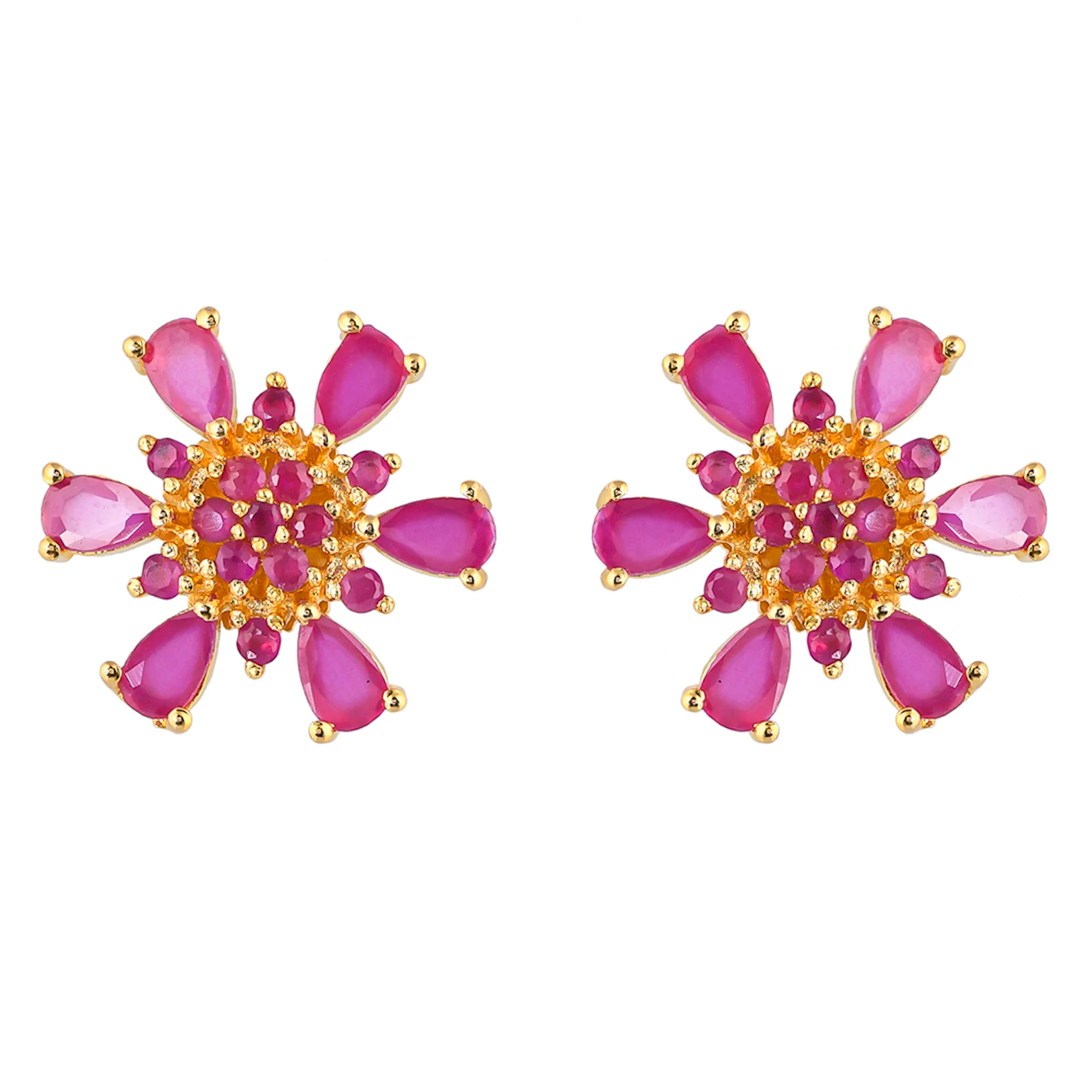 Gold Plated Teardrop Pink Zircons Stud Earrings - Image 3