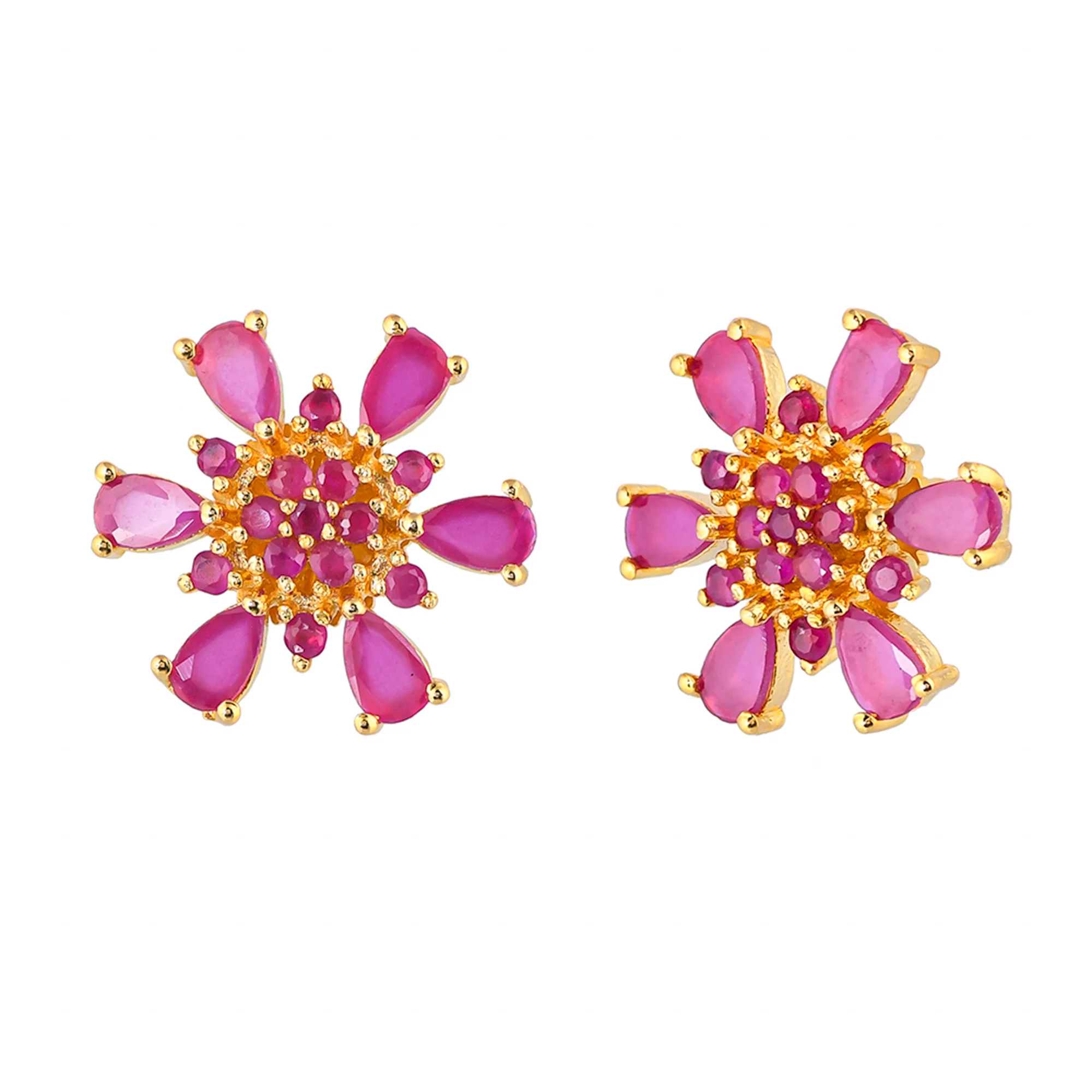 Gold Plated Teardrop Pink Zircons Stud Earrings - Image 4