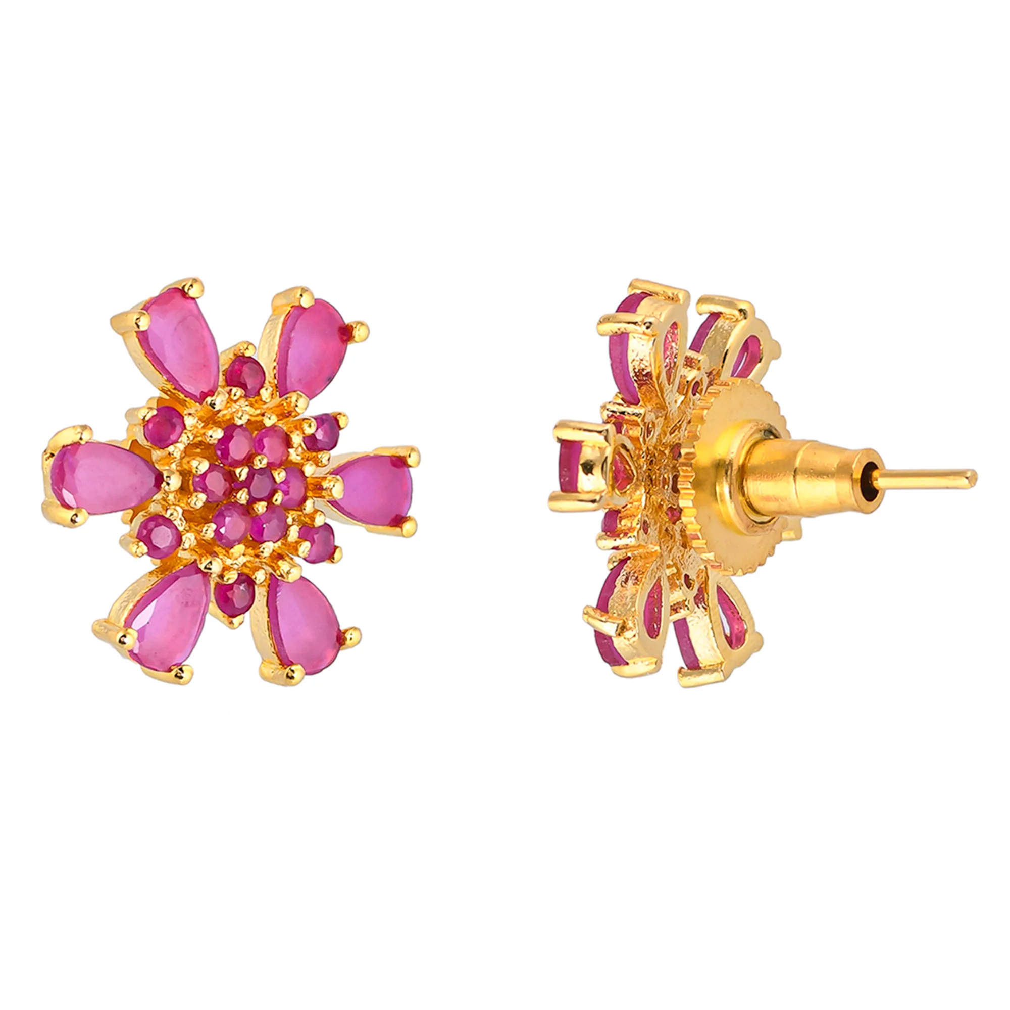 Gold Plated Teardrop Pink Zircons Stud Earrings - Image 5