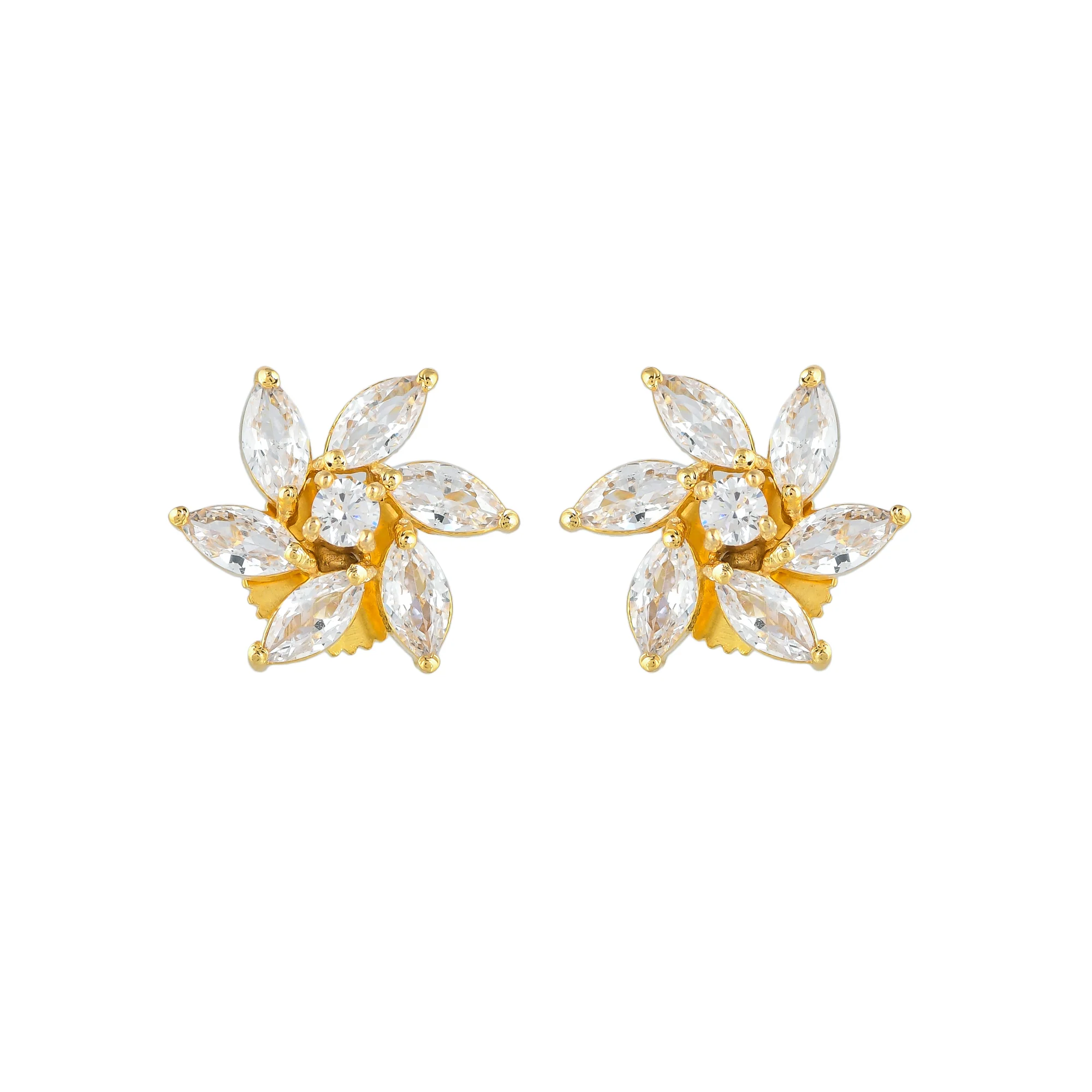 Gold Plated White Marquise Cut Zircons Stud Earrings - Image 3