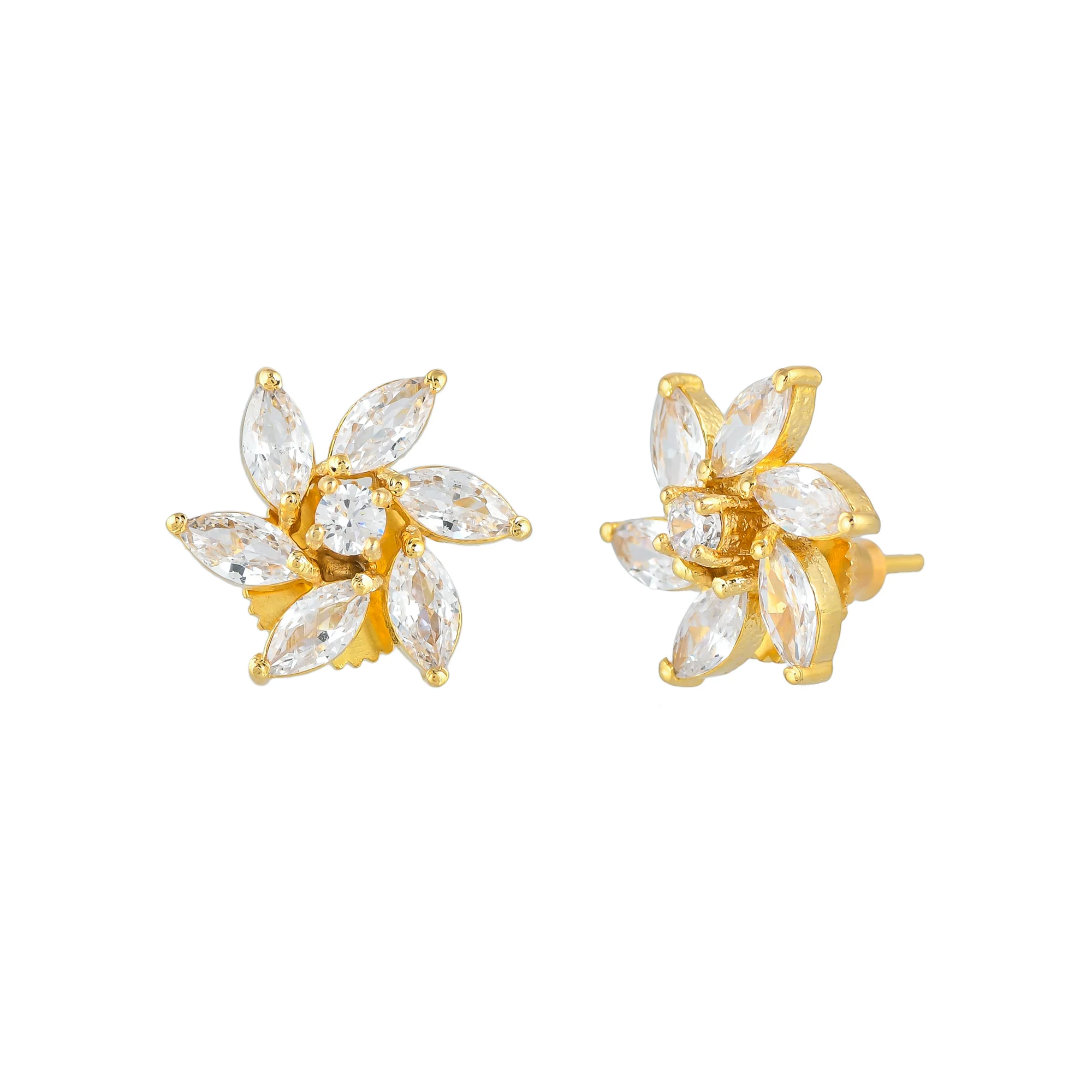 Gold Plated White Marquise Cut Zircons Stud Earrings - Image 4