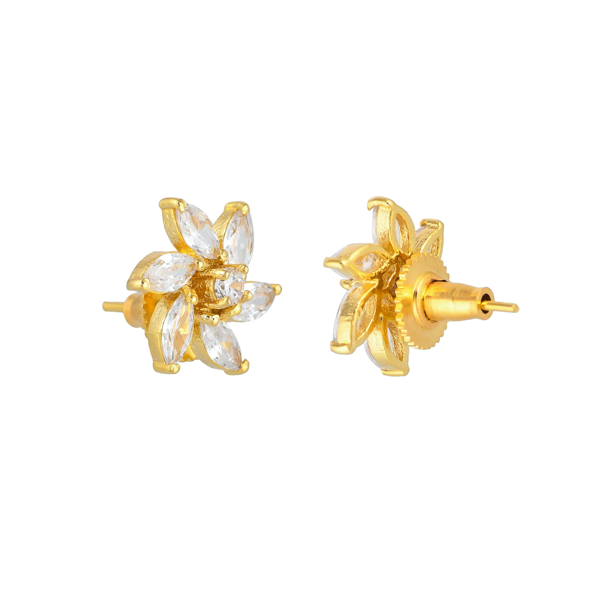 Gold Plated White Marquise Cut Zircons Stud Earrings - Image 5