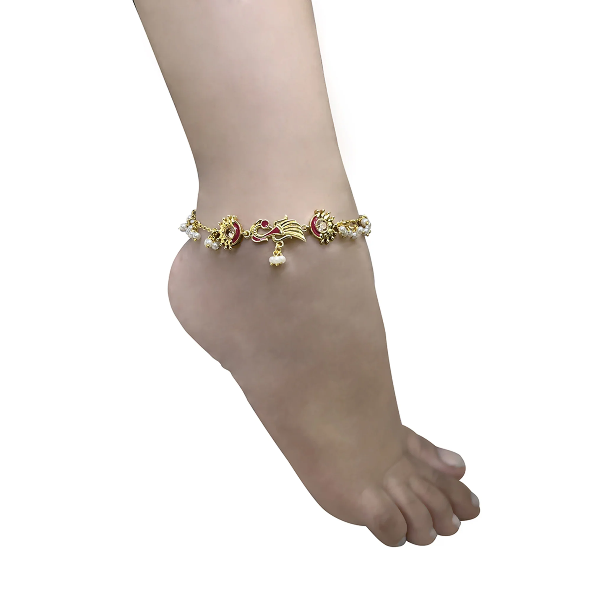 Gold Tone Anklet with Pearl Beads - Image 2