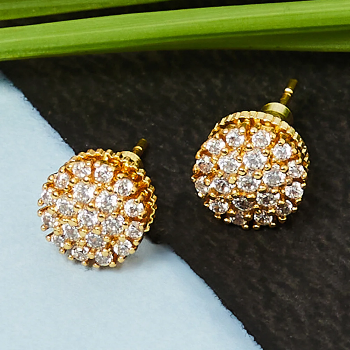 Gold Tone Earrings Adorning With CZ