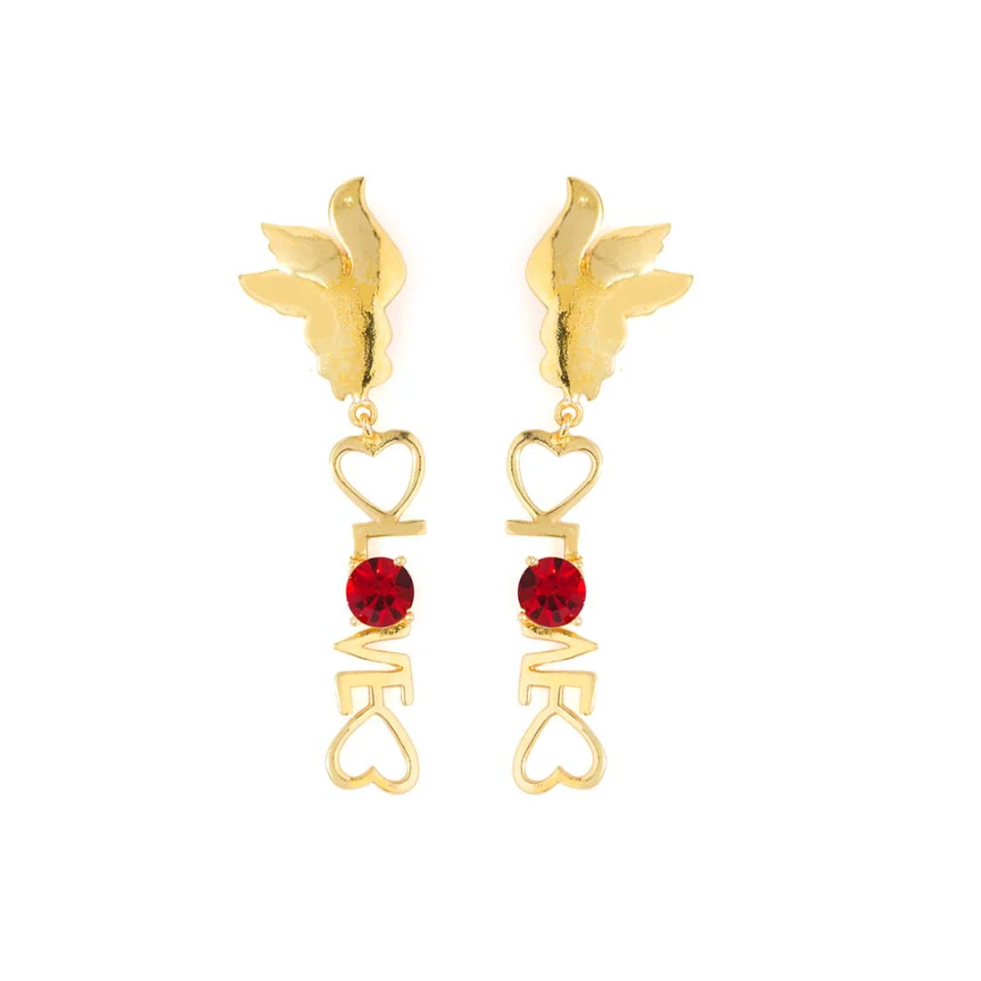 Gold Tone Earrings Made With Red Swarovski Zirconia