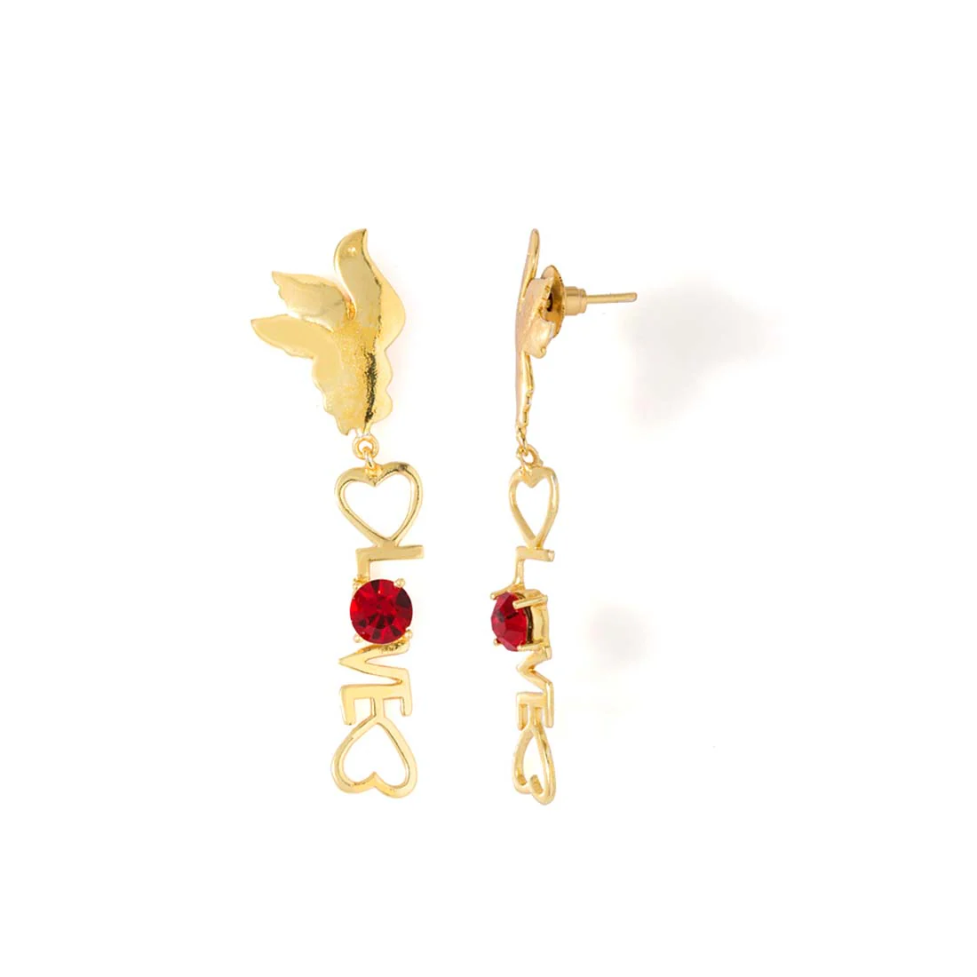 Gold Tone Earrings Made With Red Swarovski Zirconia - Image 2