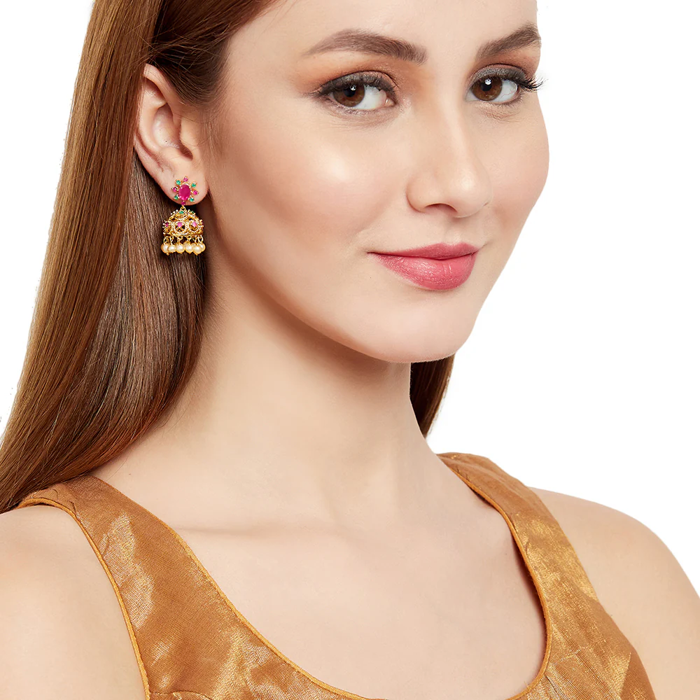 Gold Tone Jhumki Earrings - Image 2