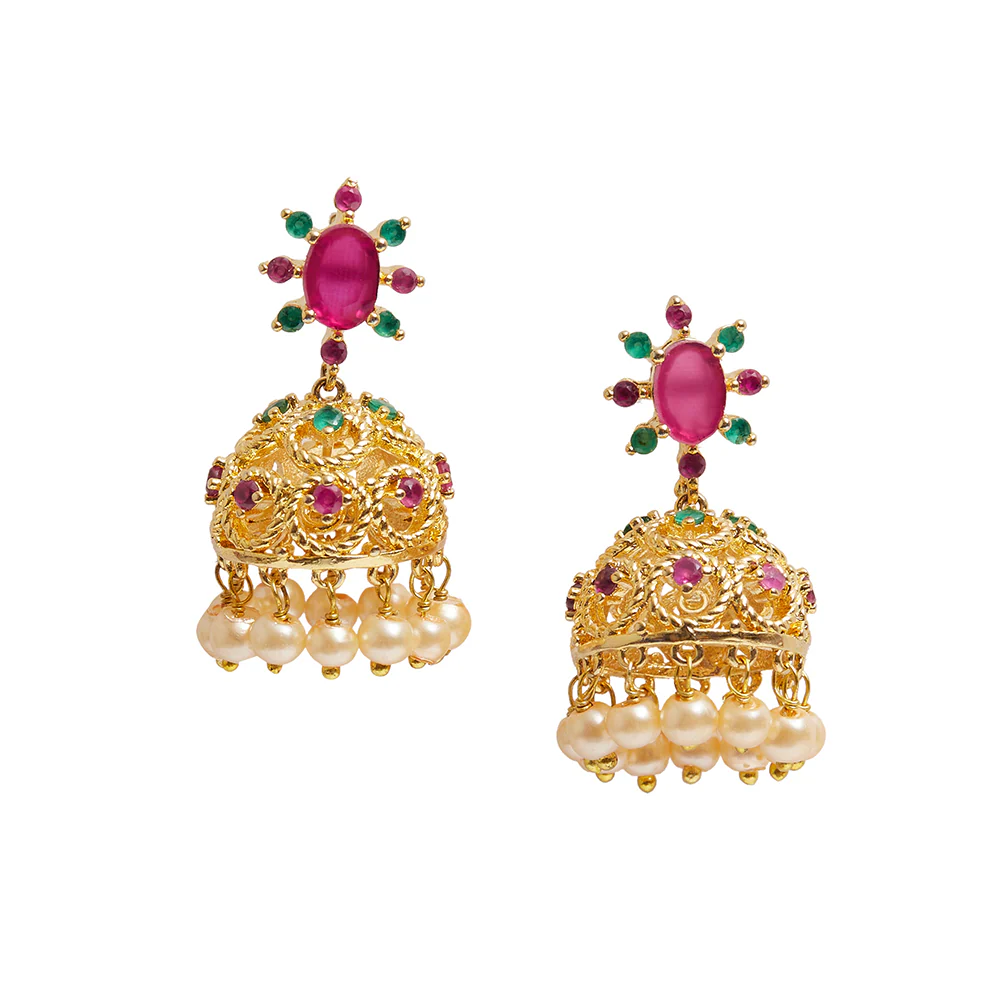 Gold Tone Jhumki Earrings - Image 3