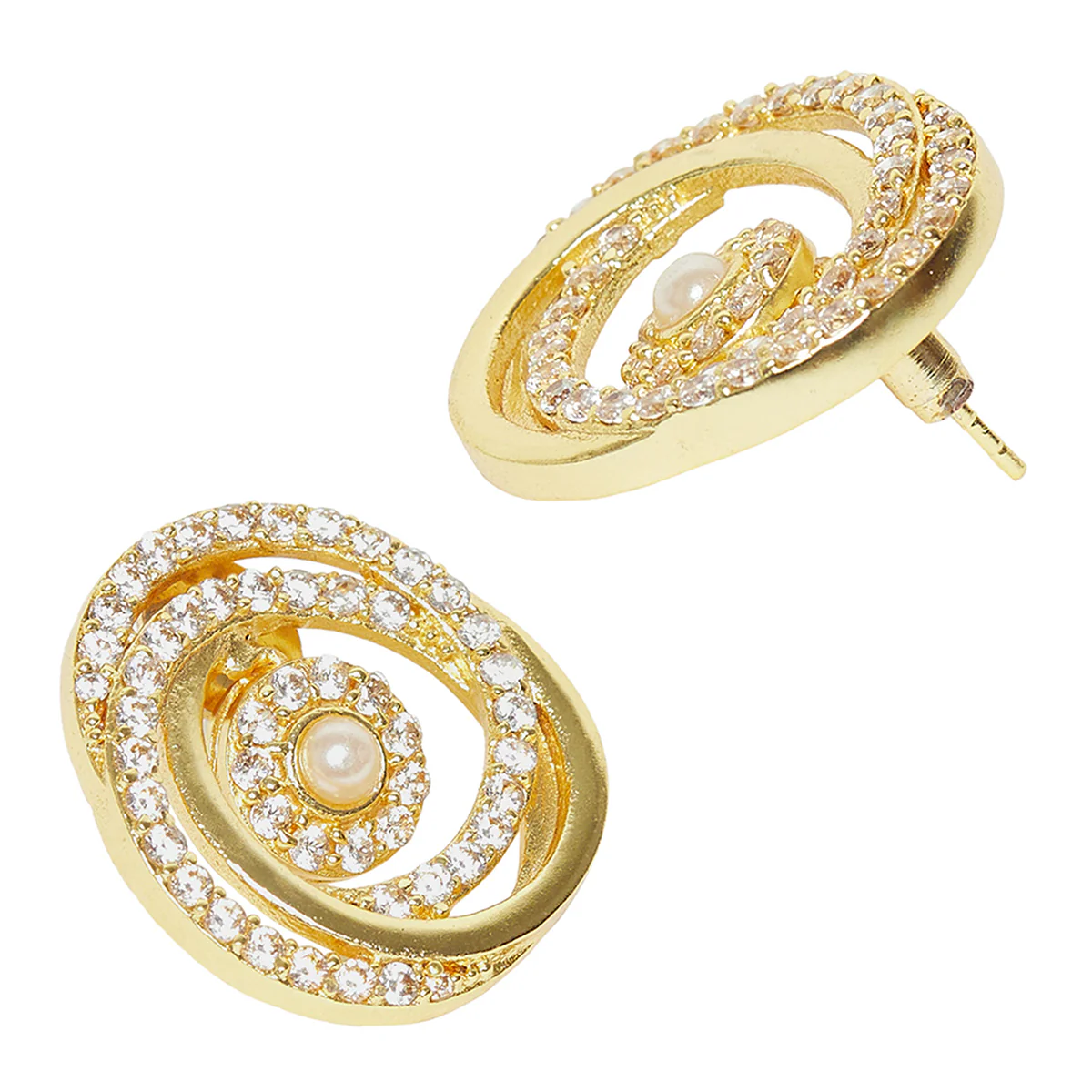 Gold Tone Pearly White Earrings - Image 4