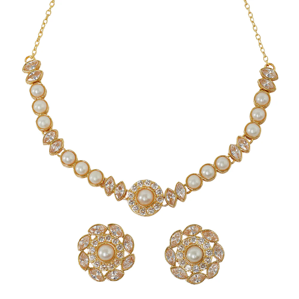 Gold Toned CZ Embellished Necklace Set - Image 4