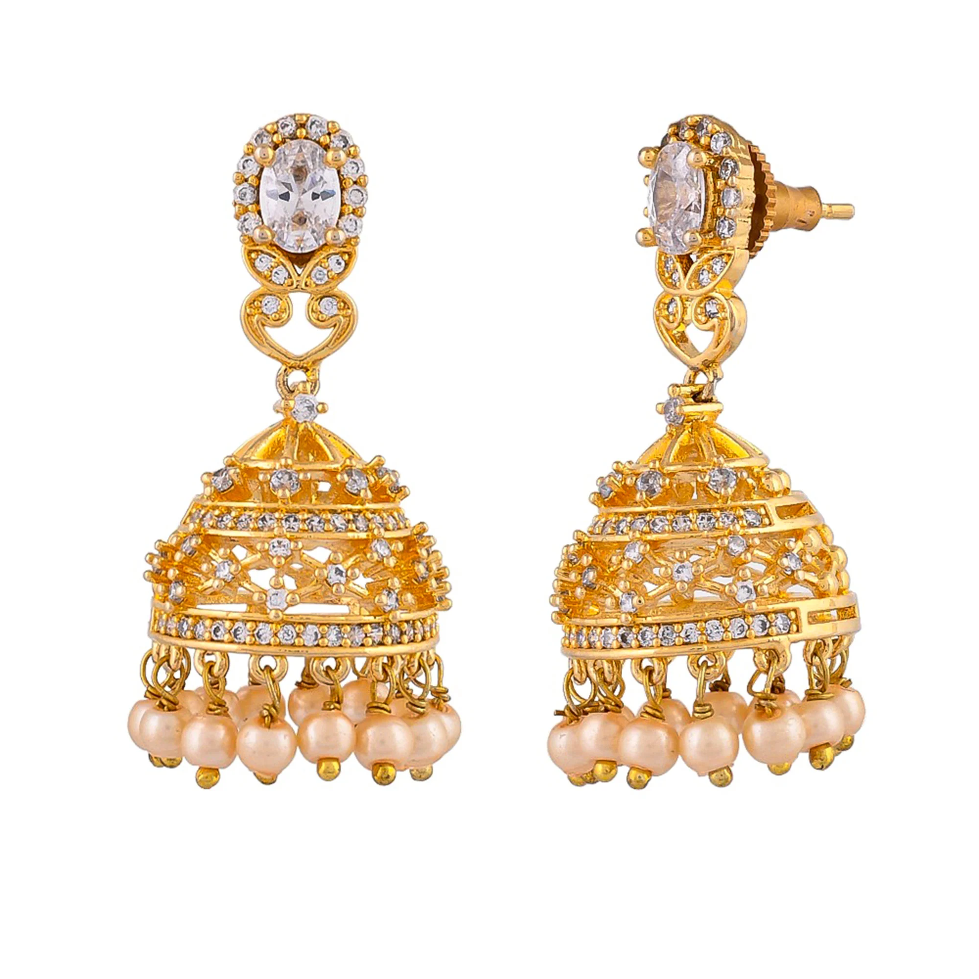 Gold Toned Cz Studded Earrings - Image 3