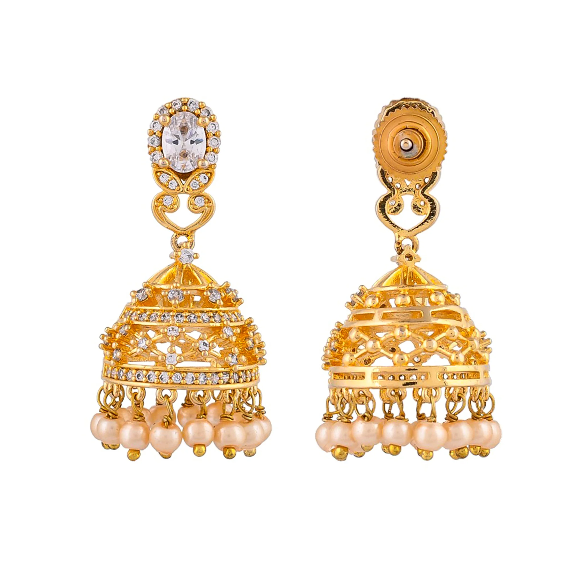 Gold Toned Cz Studded Earrings - Image 4