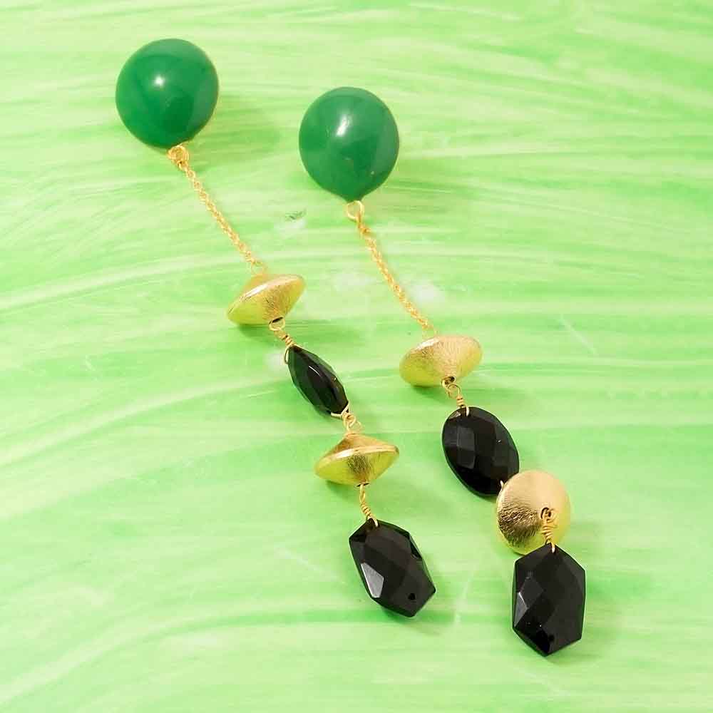 Gold Toned Earrings With Black Stones Dangling