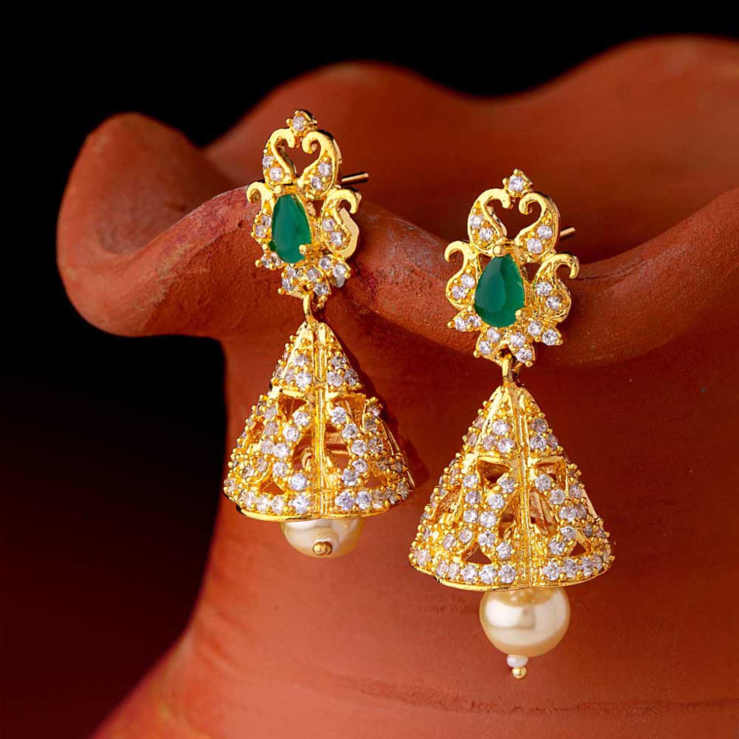 Gold Toned Ethnic Jhumka Earrings
