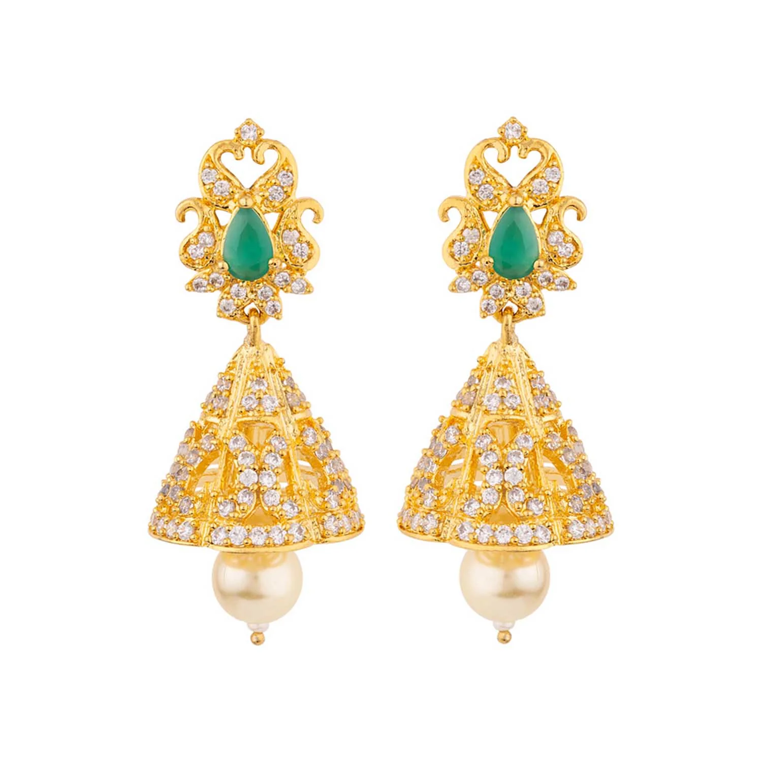 Gold Toned Ethnic Jhumka Earrings - Image 3