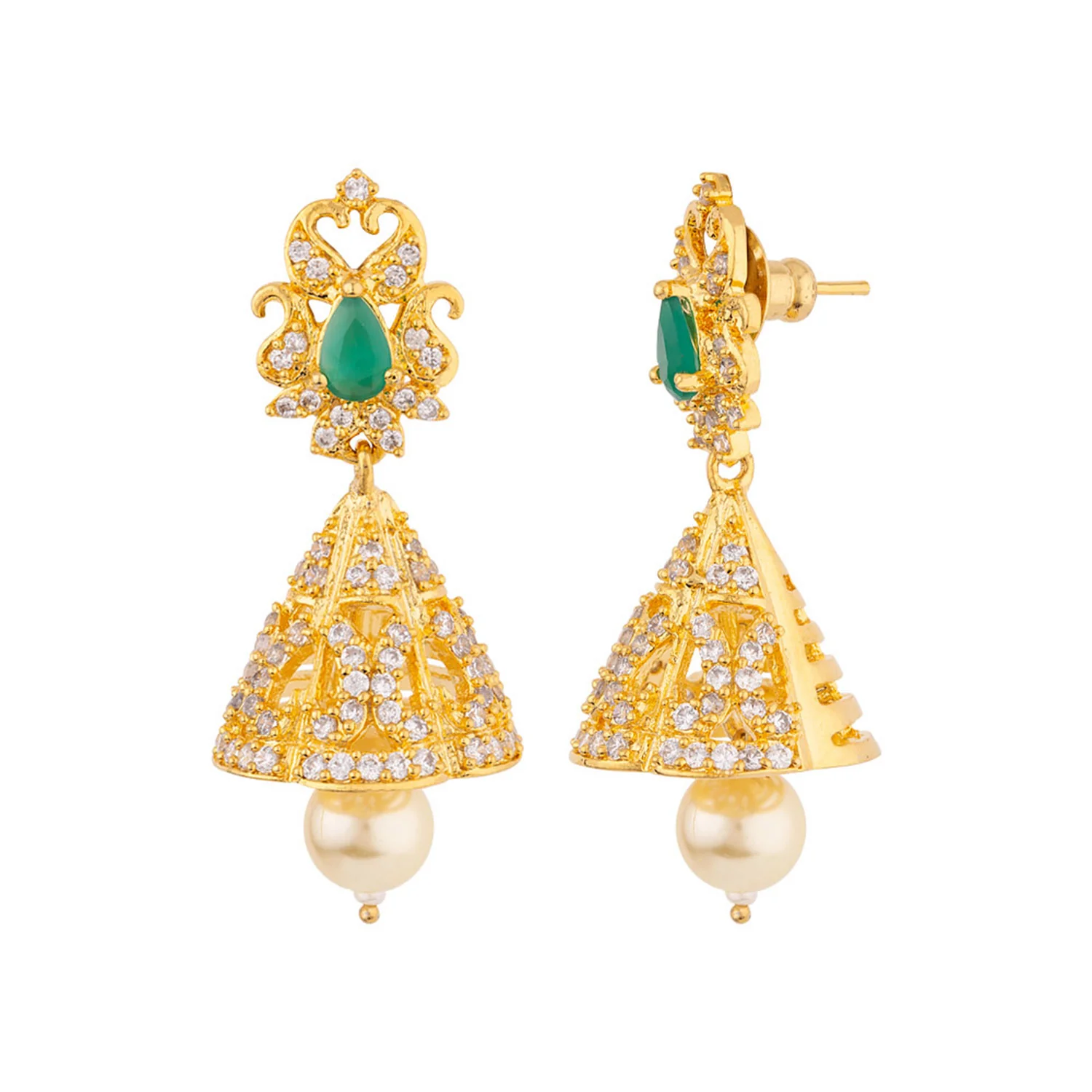 Gold Toned Ethnic Jhumka Earrings - Image 4