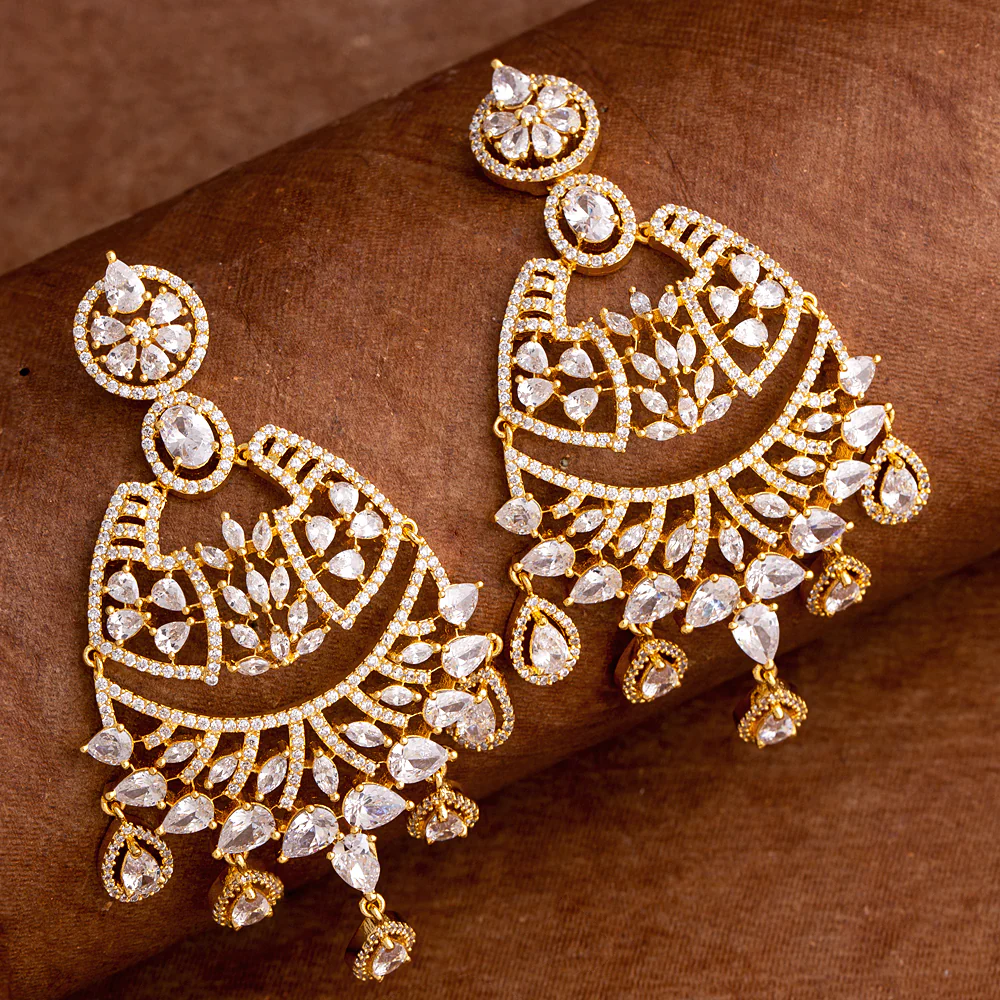 Gold Toned Heavily Embellished Earrings