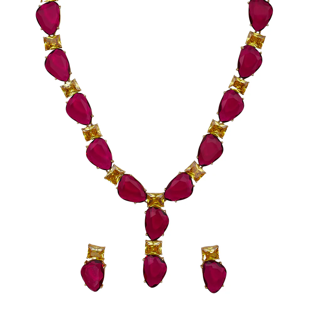 Gold Toned Necklace Set Embellished With CZ Sparkles - Image 3