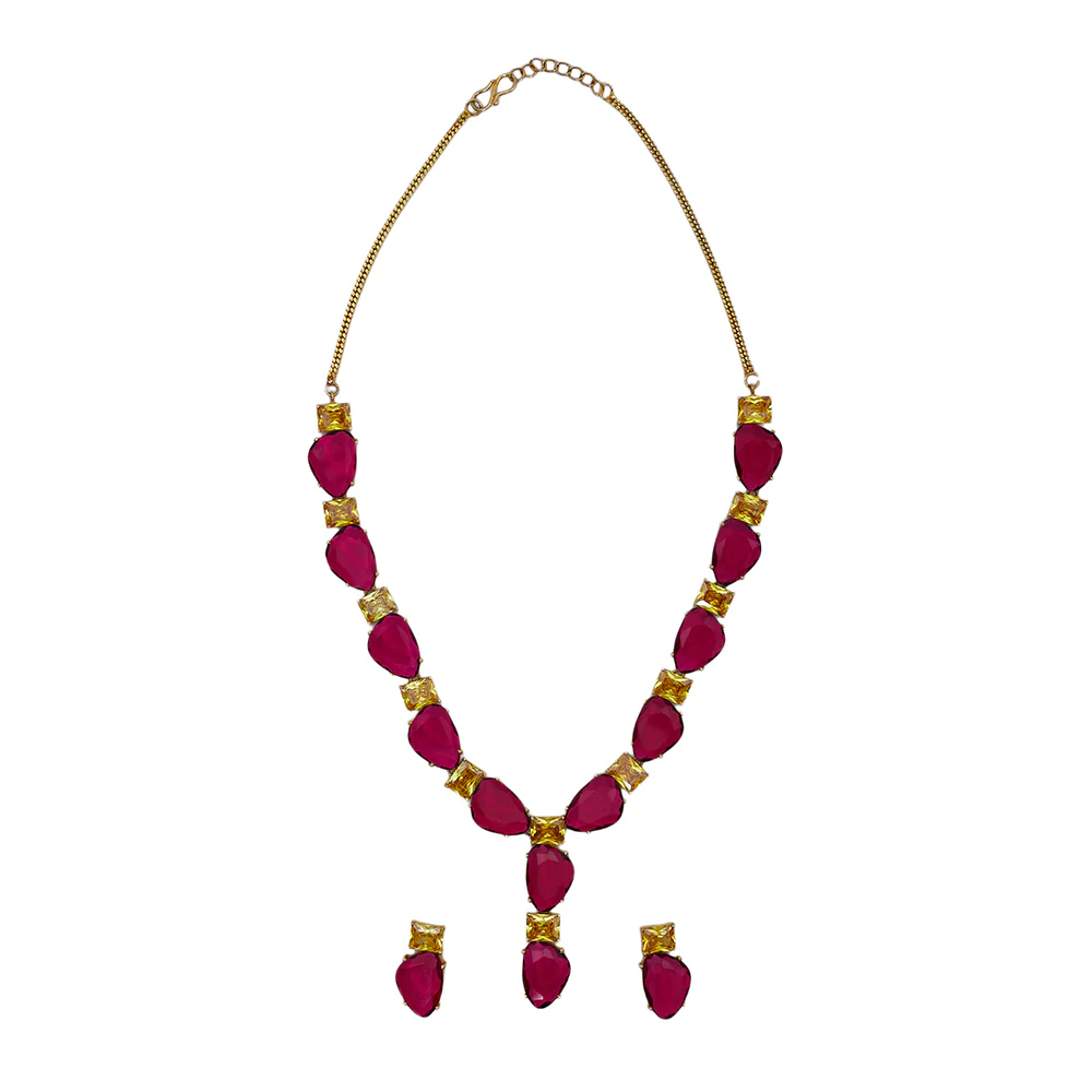 Gold Toned Necklace Set Embellished With CZ Sparkles - Image 4