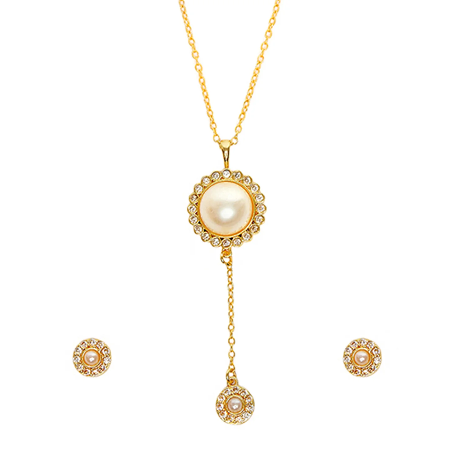 Gold Toned Pearl Beaded Pendant Set - Image 3