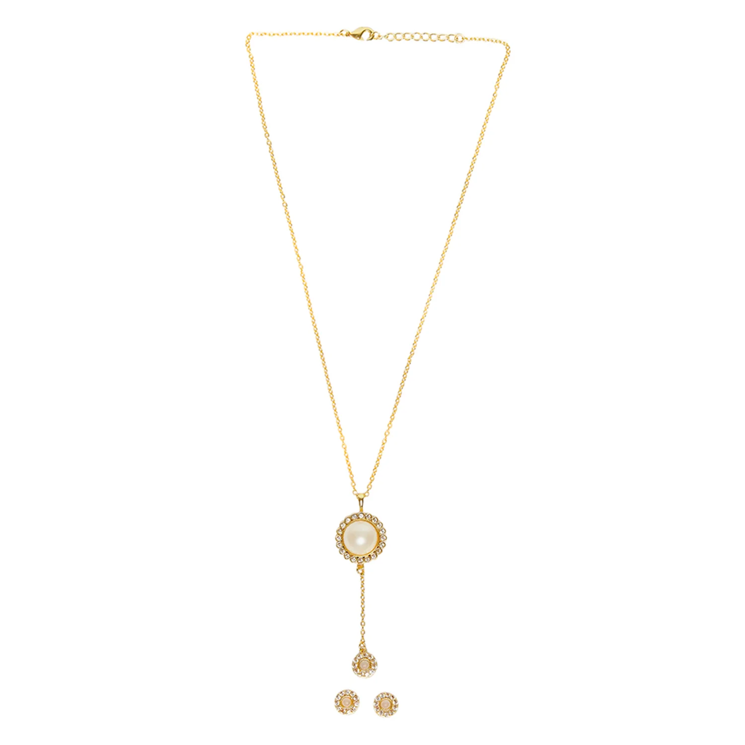Gold Toned Pearl Beaded Pendant Set - Image 4